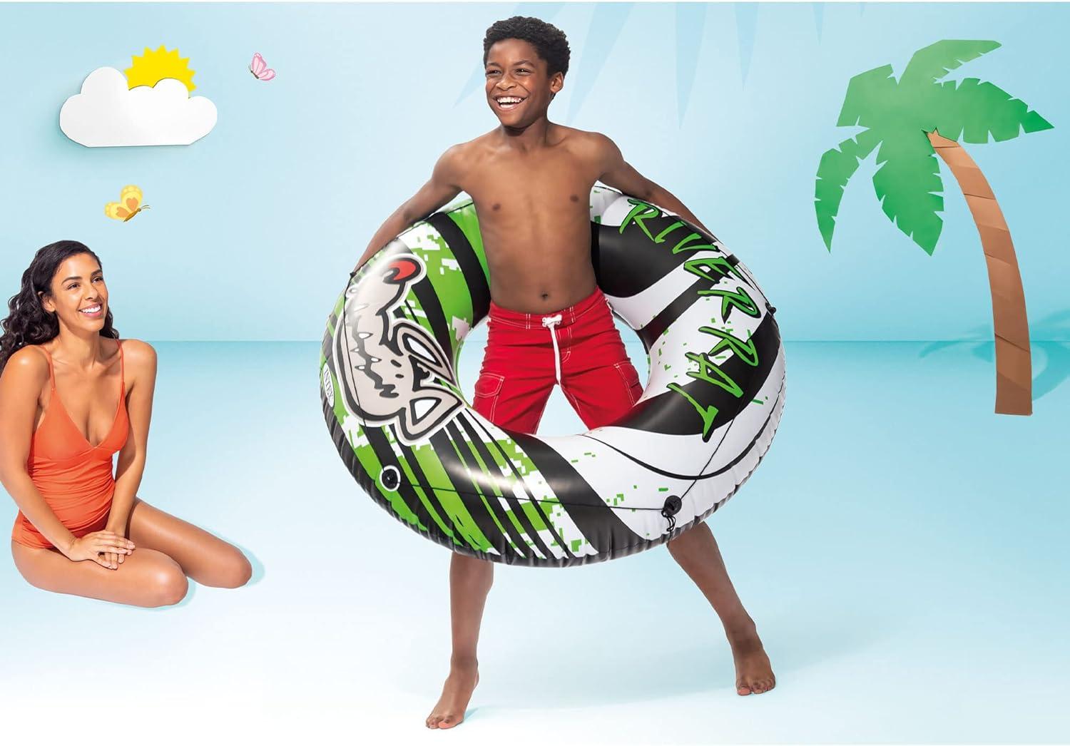 Intex River Rat 48 Inch Inflatable Vinyl Towable Boat Floating Tube Raft for Swimming Pool and Lake in Green Rat or Graffiti Rat Design, Color Varies
