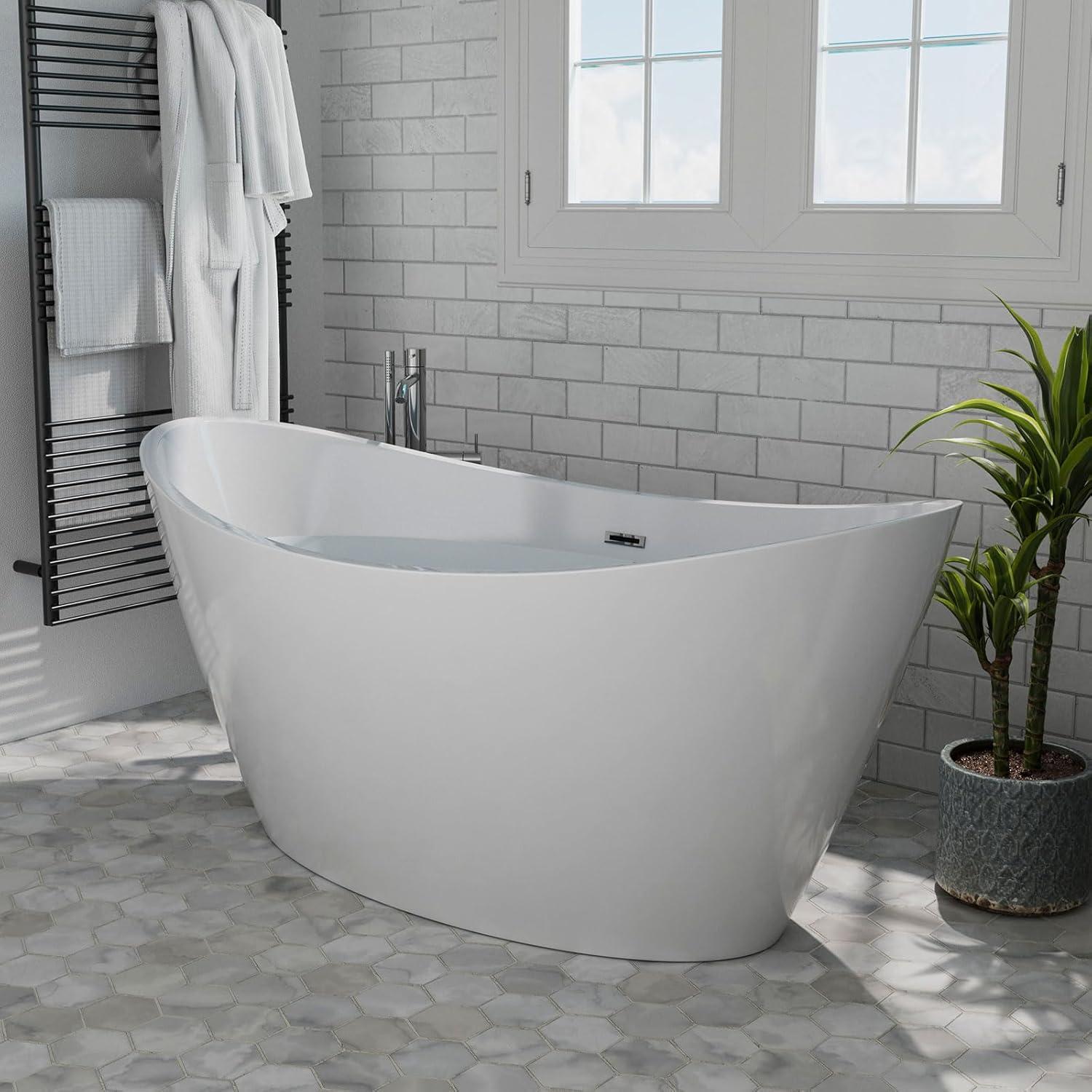 Empava 59'' White Acrylic Freestanding Oval Soaking Tub