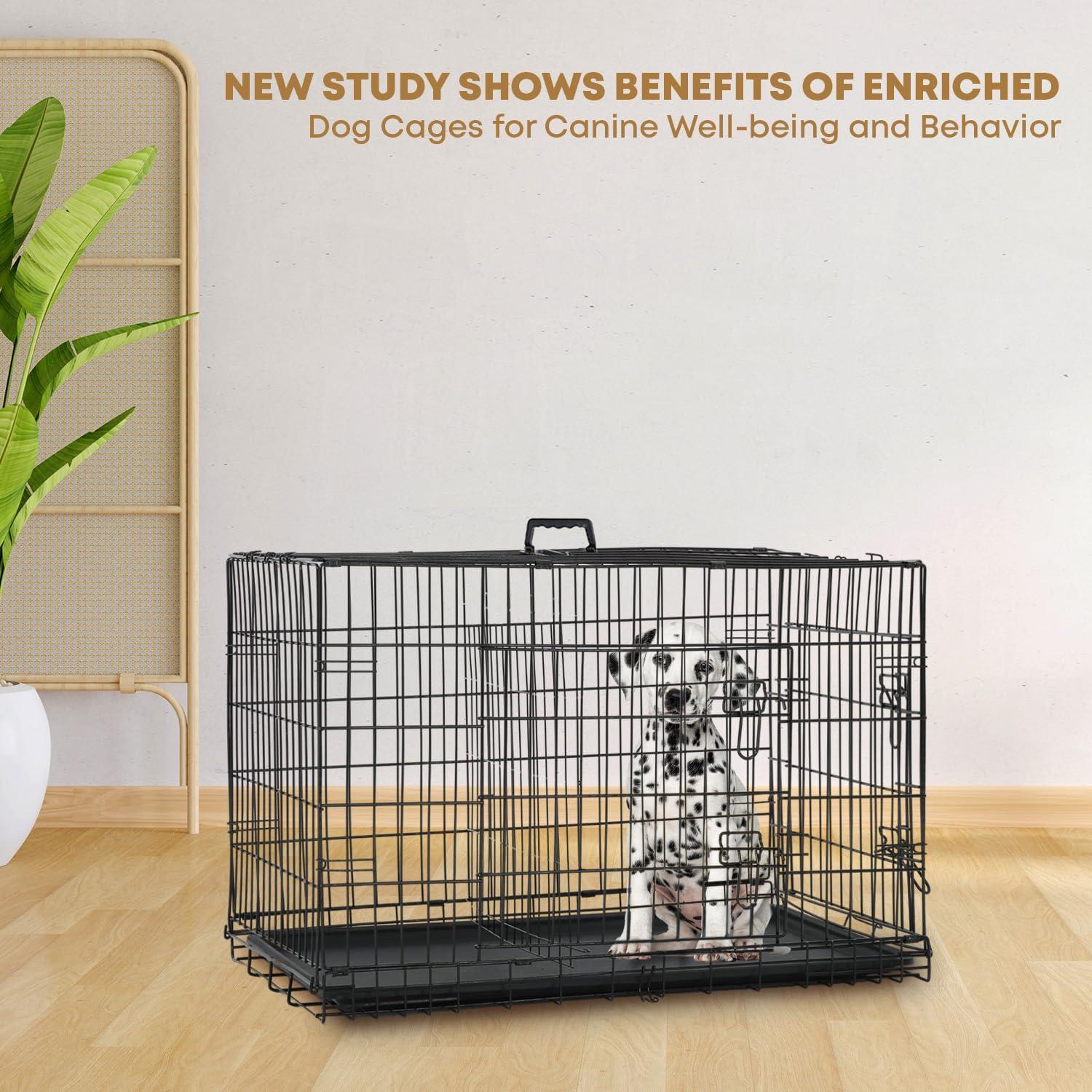 CL.HPAHKL Durable Large Dog Crate, Folding Metal Dog Kennel Double Door Dog Cage with Plastic Tray, Wire Crate for Large Dog Indoor Outdoor Travel (Black, 42 inch)