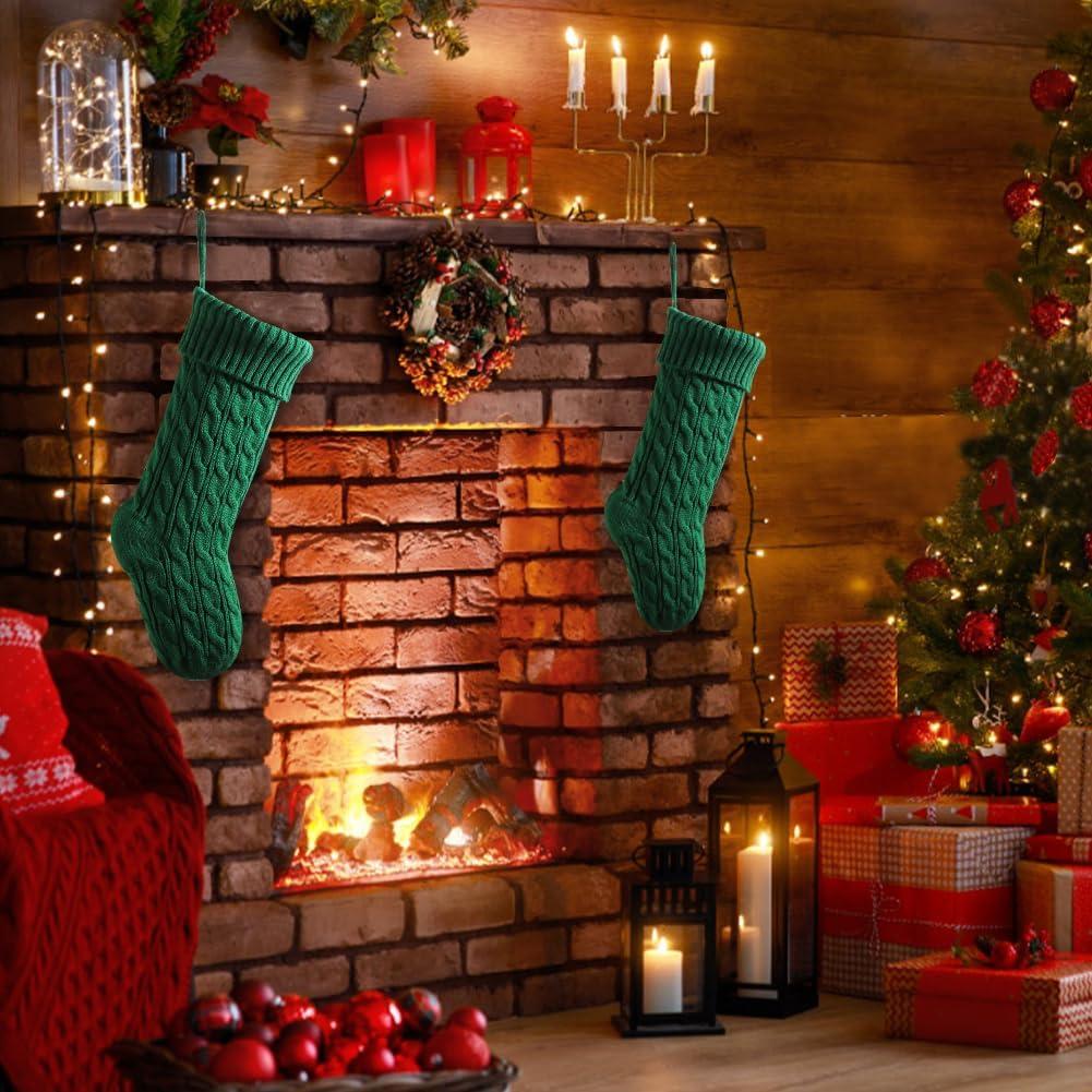 Dengmore Christmas Stockings 18 Inches Knitted Christmas Stockings Fireplace Hanging Gift Bags Monogram Xmas Stockings for Kids Family Holiday Party Decoration