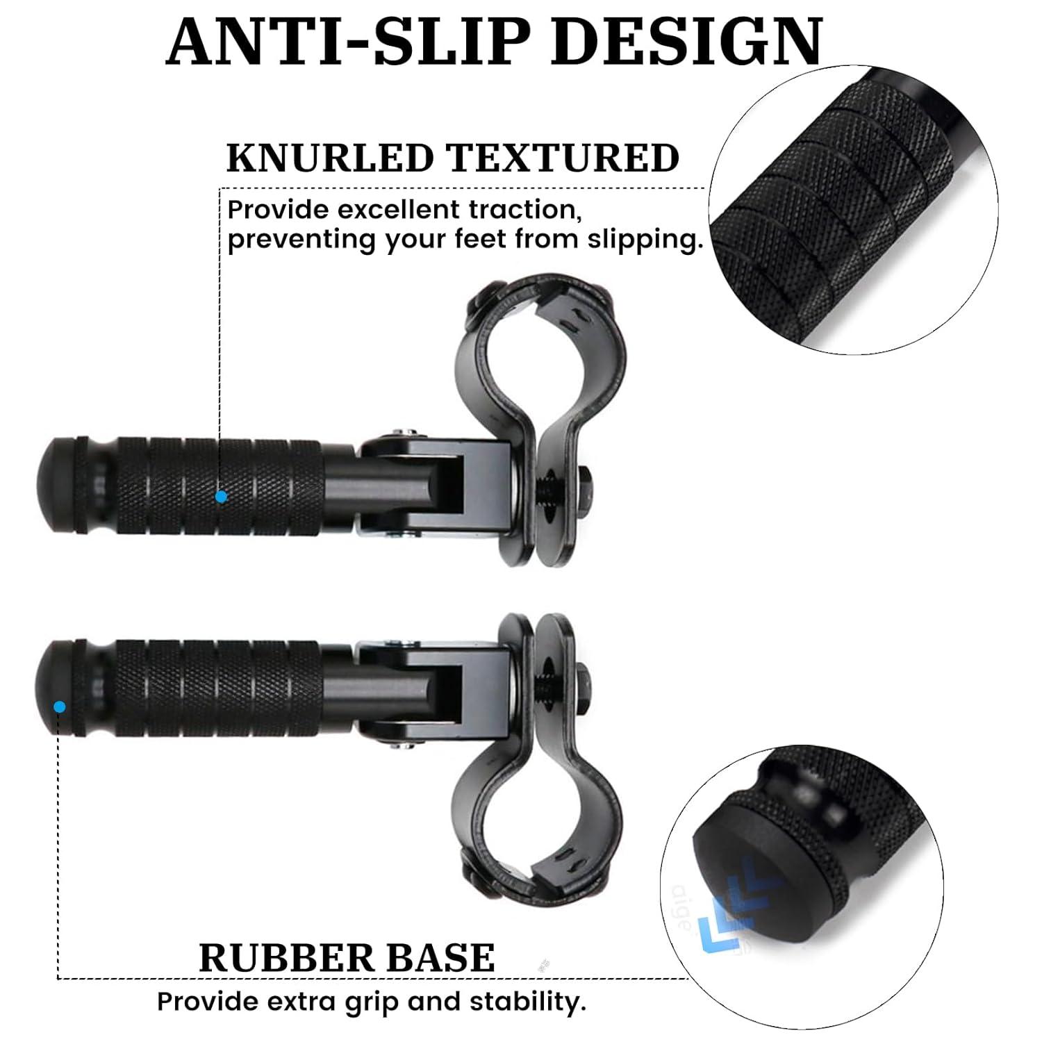 XINGWU M8 Motorcycle Foot Pegs 90 Degree Foldable Footpegs CNC Anti-Skid Footrest Universal for Yamaha Honda Suzuki Aprilia Electric Car Motorbike Mini Bike Dirt Pit Bike Passenger Pedal (Black)