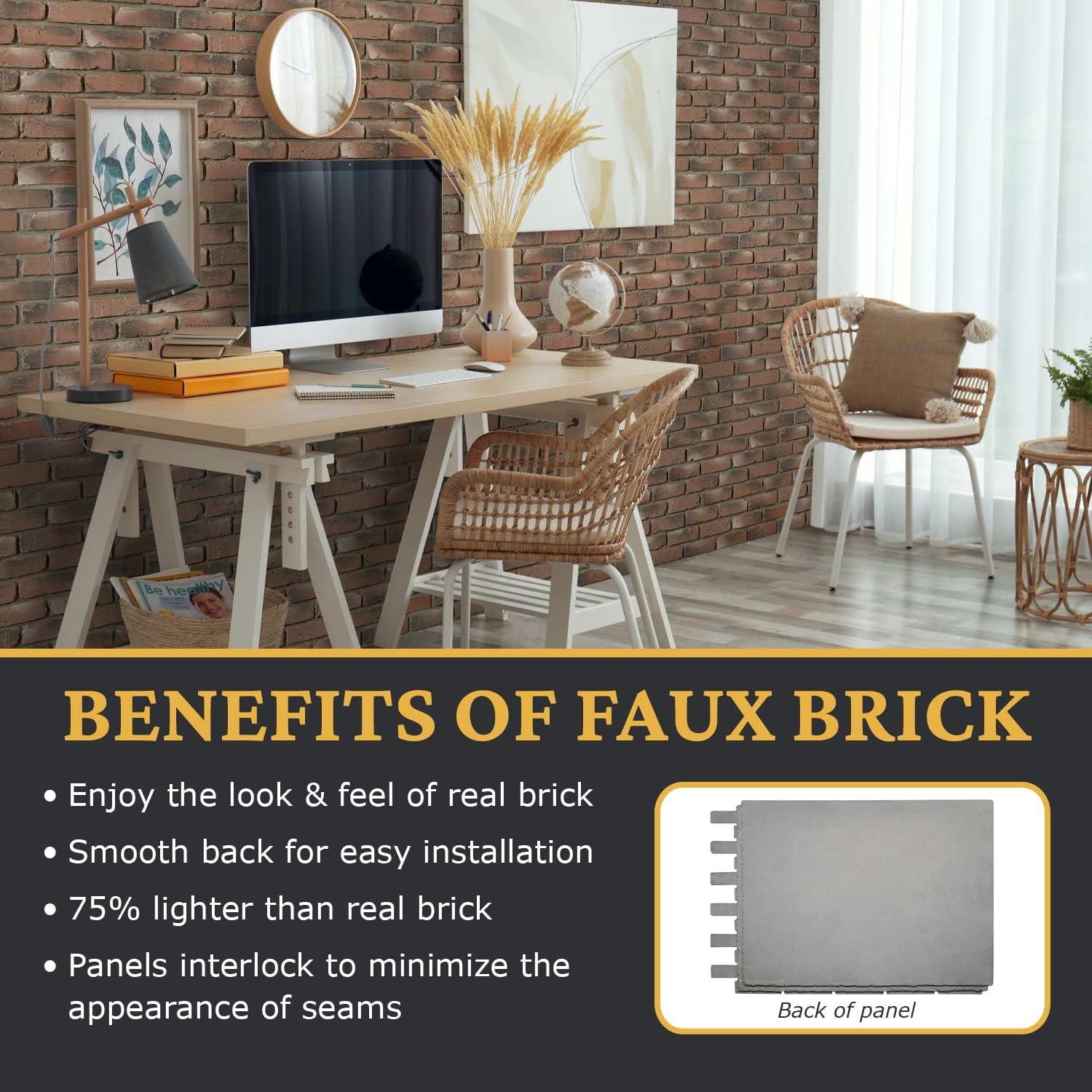 Faux Brick 3D Textured Wall Panel | Old Medford Brick | 47"L x 32"H x 1"D |1 Panel| Historic Brick