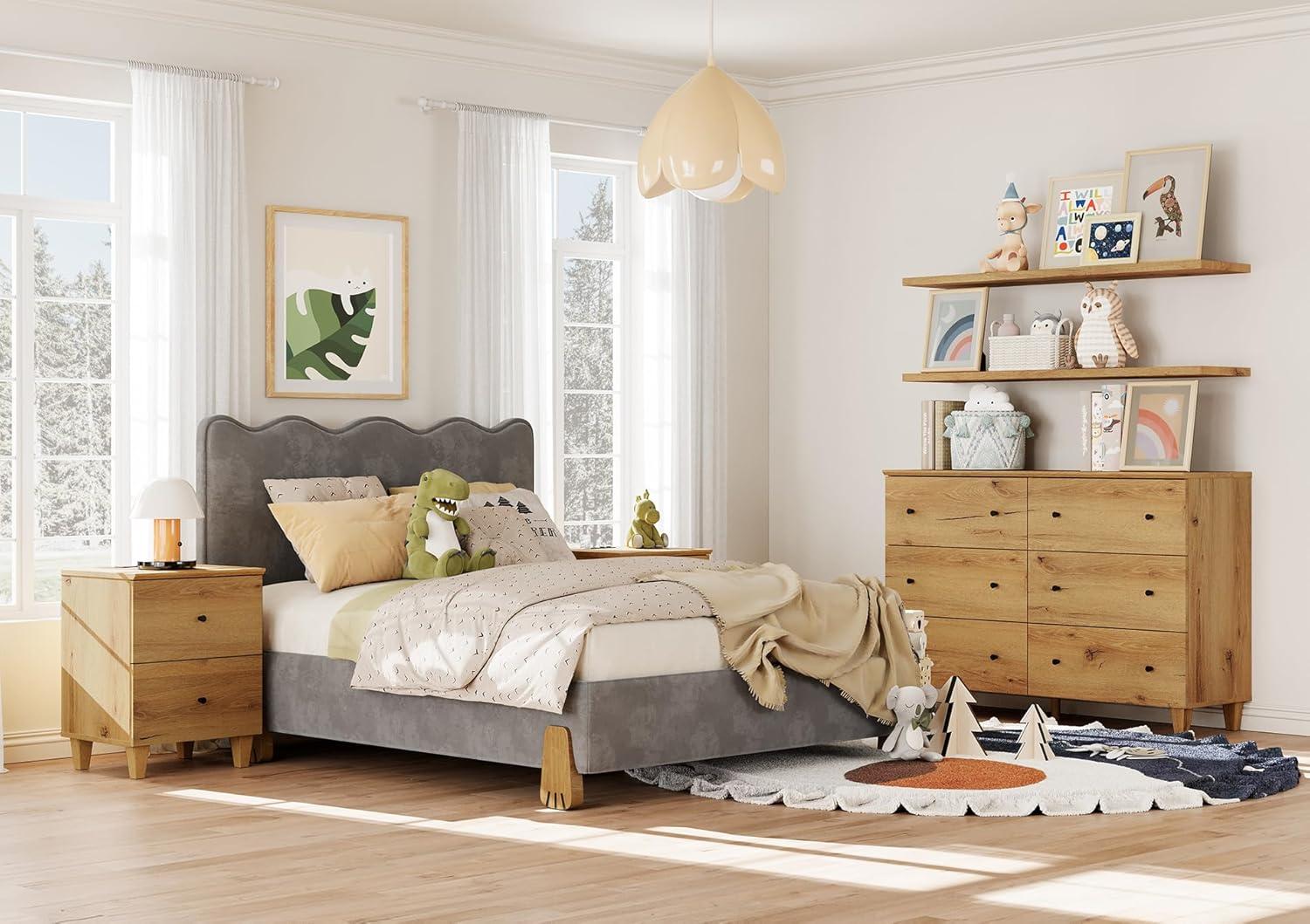 Wampat 47" Baby Dresser for Nursery with 6 Drawers, Changing Table for Baby, Oak Brown