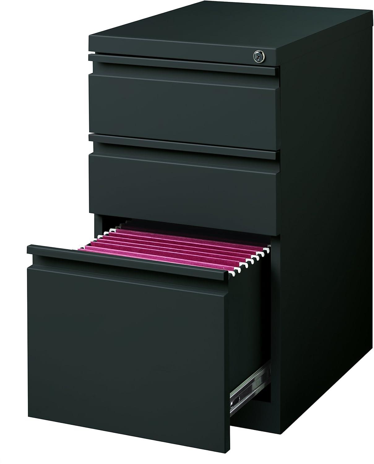 Hirsh 20" Deep Mobile Pedestal File Cabinet 3 Drawer Box-Box-File, Letter Width, Charcoal