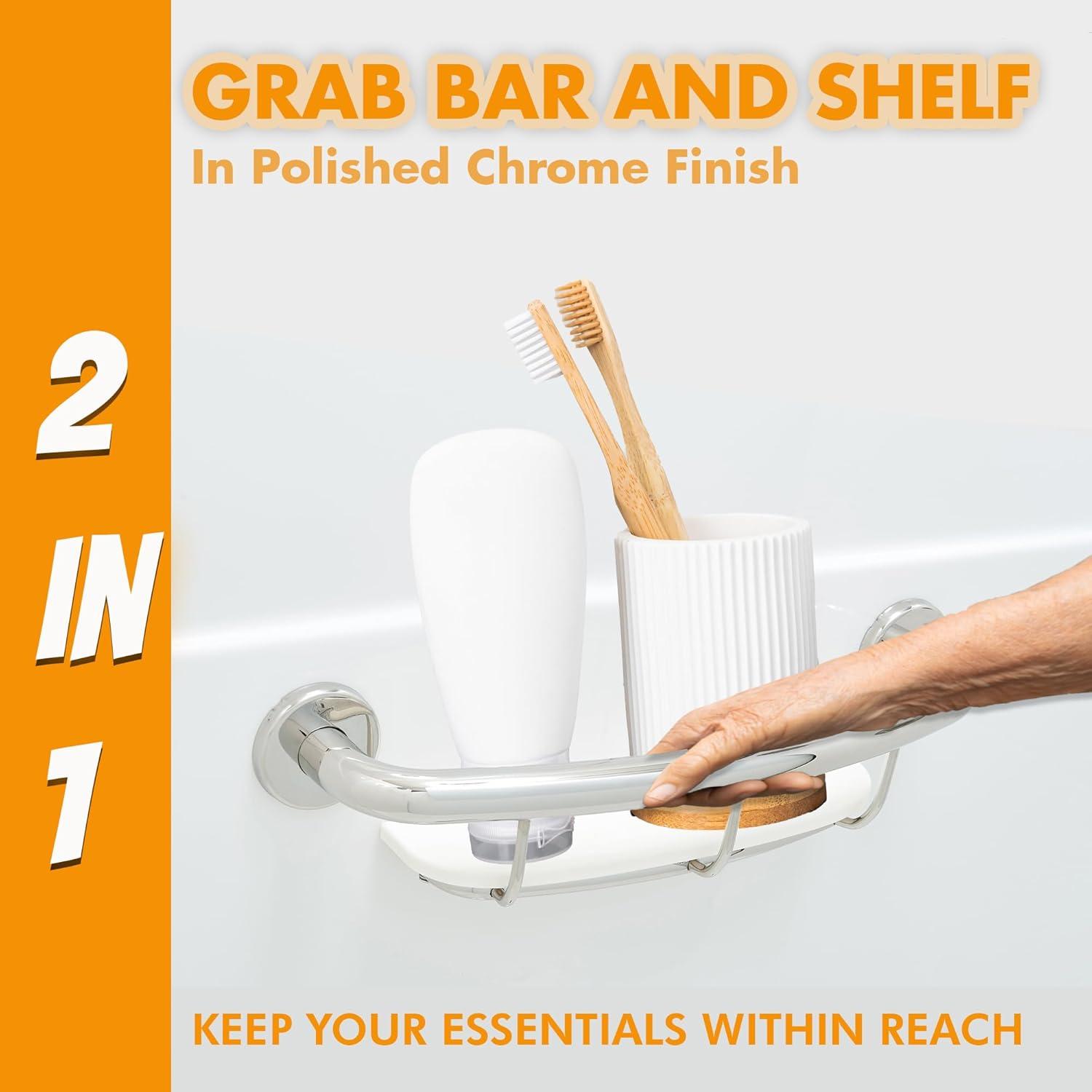 Shelf Grab Bar for Bathroom Shower Tub Kitchen Safety Aid/304 Stainless/Polished Chrome/ 18" x 5.5"