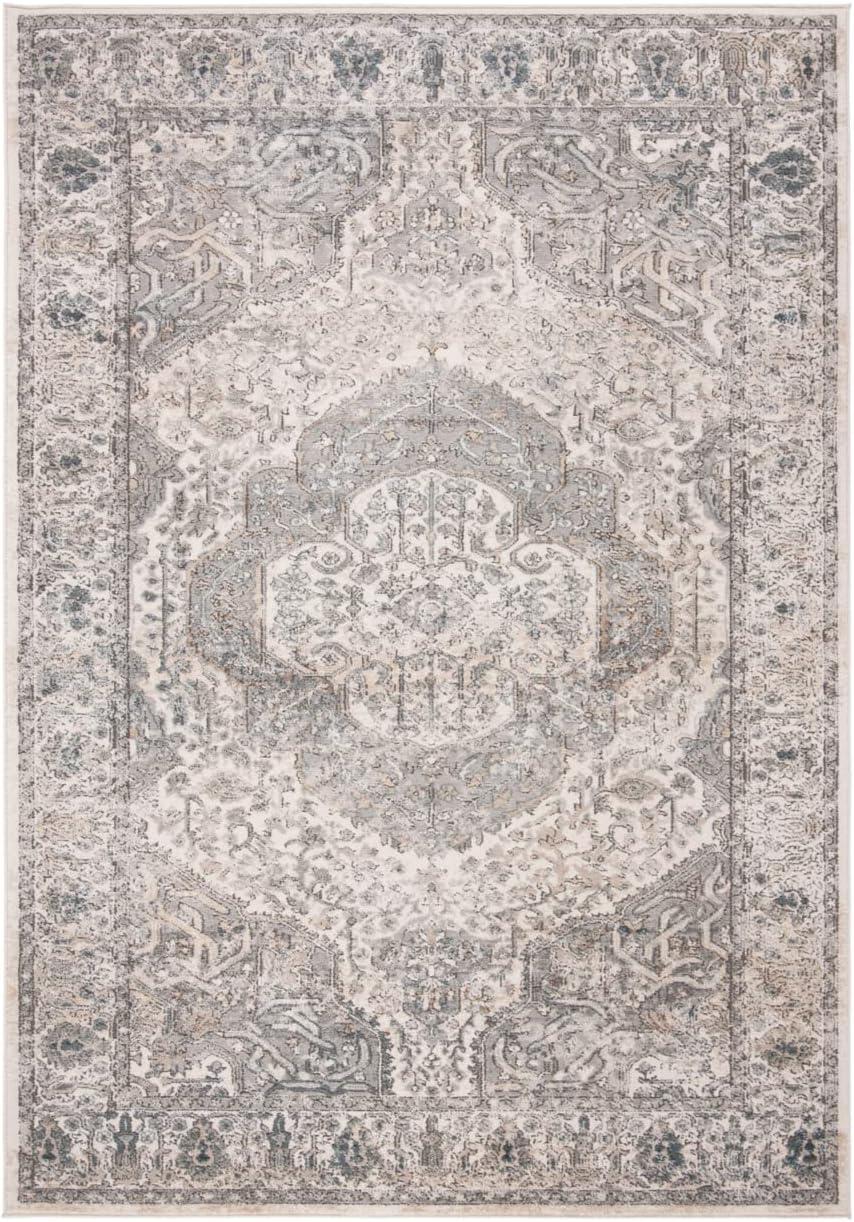 Ivory and Gray Hand-Knotted Synthetic Area Rug