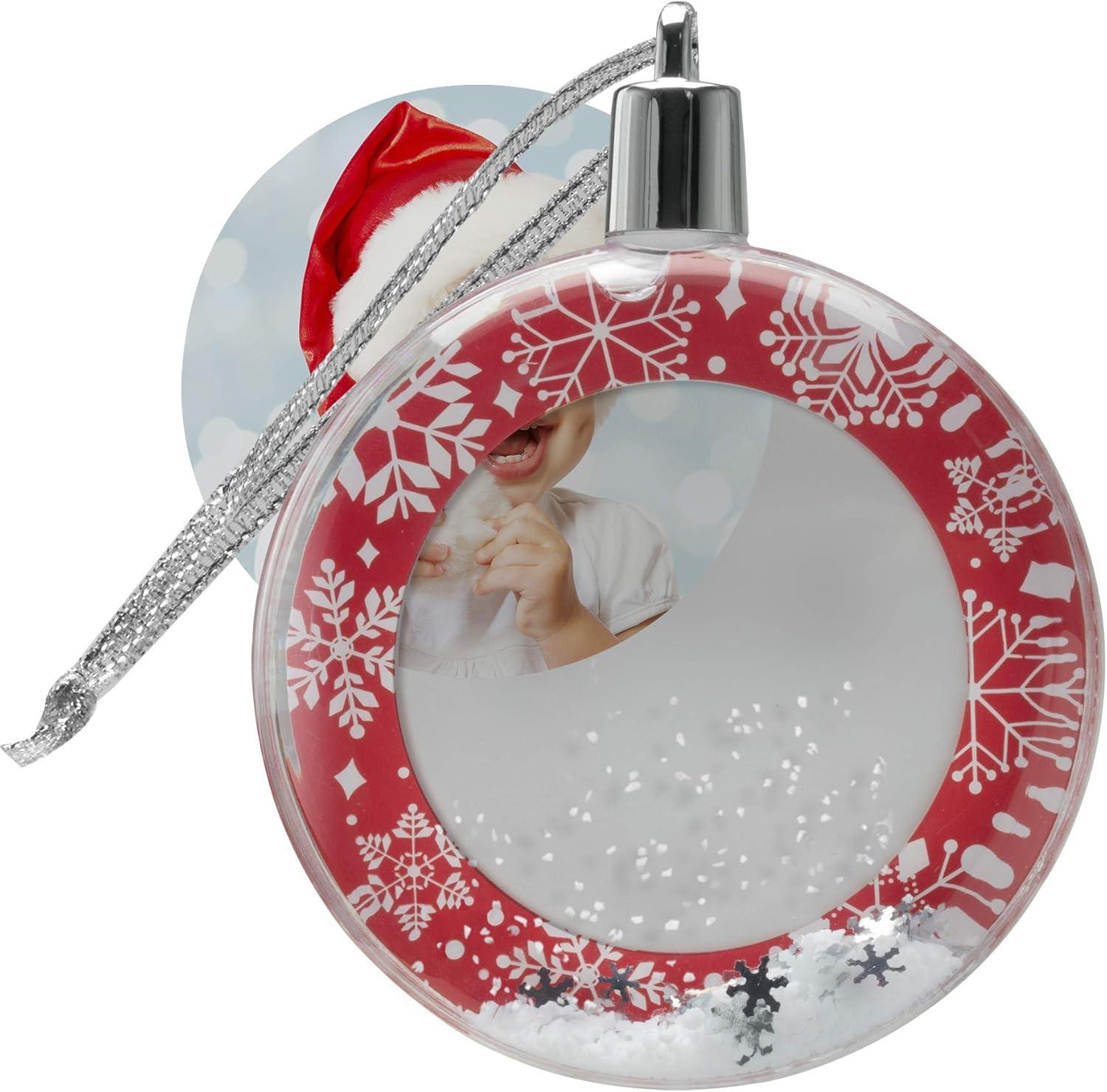 Fine Photo Gifts Red Border Round Snow Globe 2.25" Photo Ornament