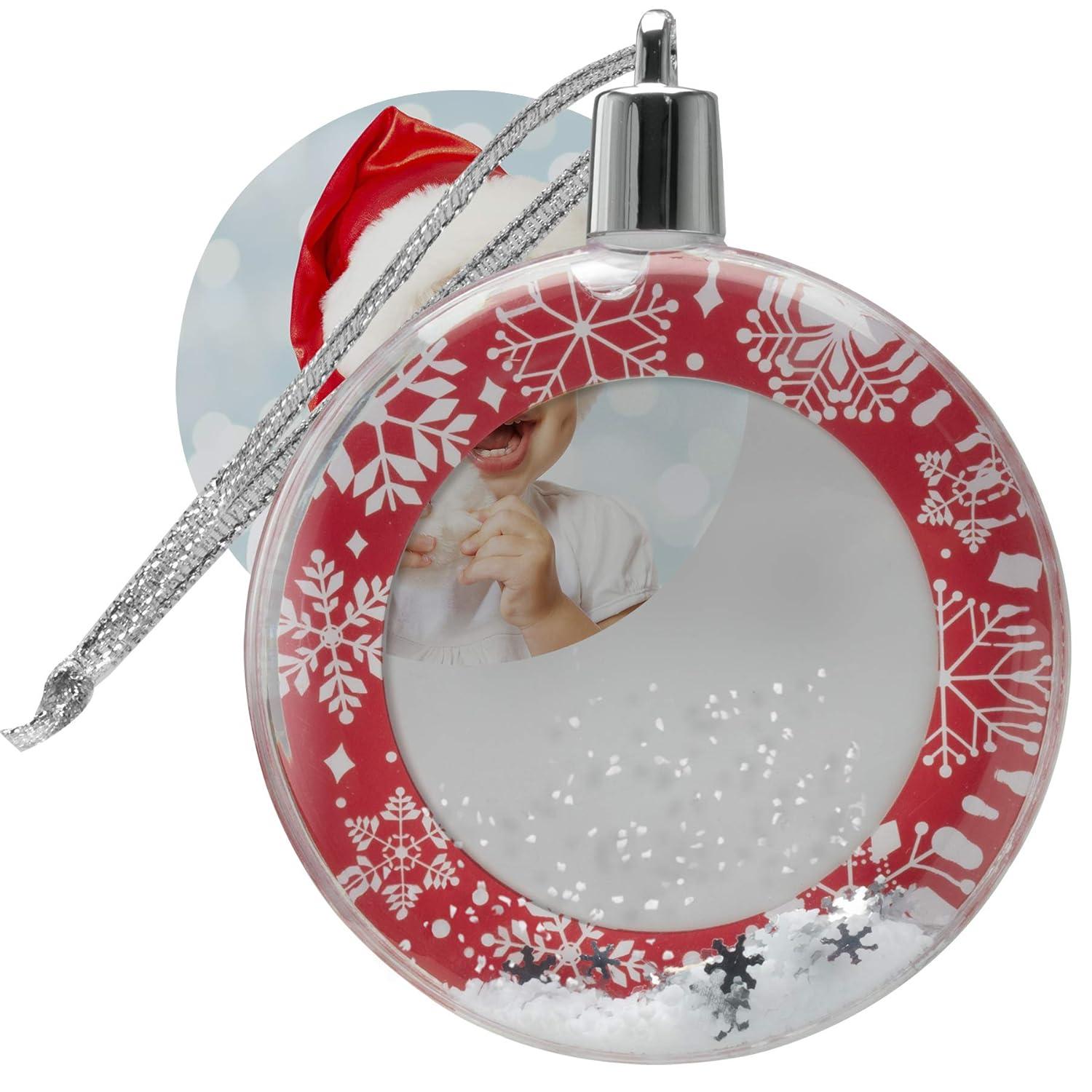 Fine Photo Gifts Red Border Round Snow Globe 2.25" Photo Ornament