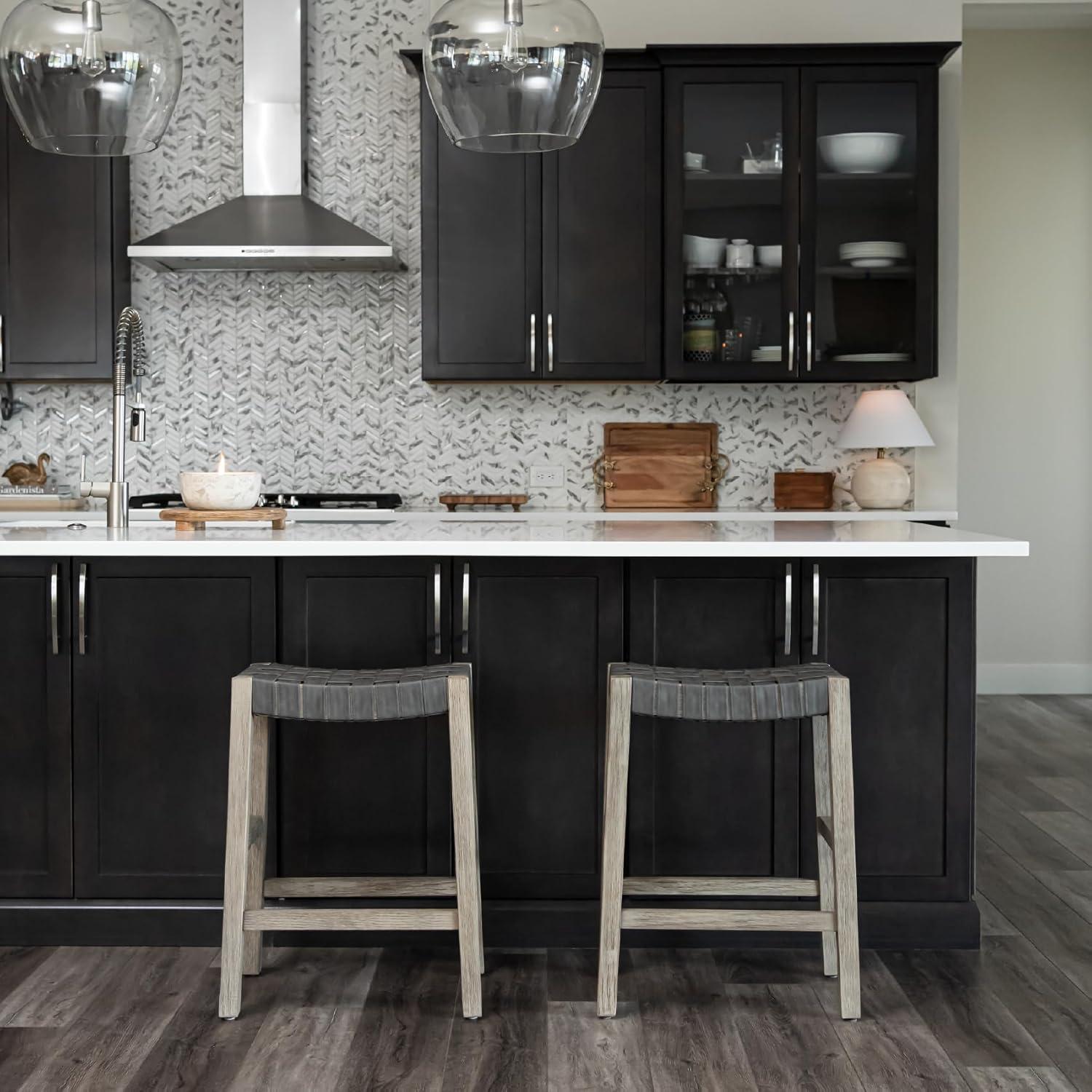 Maven Lane Emerson Kitchen Stool with Vegan Leather Upholstery