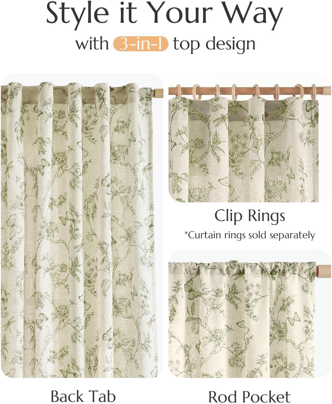 Floral Linen Blend French Country Curtains