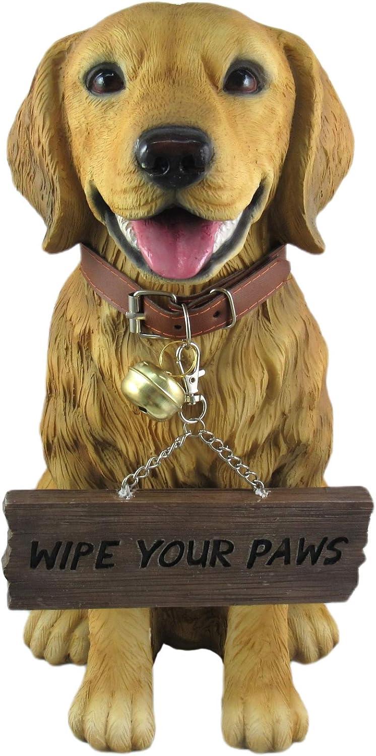DWK Corporation 12.75 inch Tall Golden Retriever Dog Statue with Reversible Sign