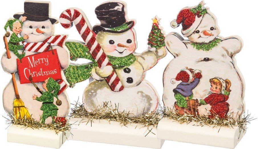 Vintage Christmas Snowmen Stand Up Set with Glitter Accents