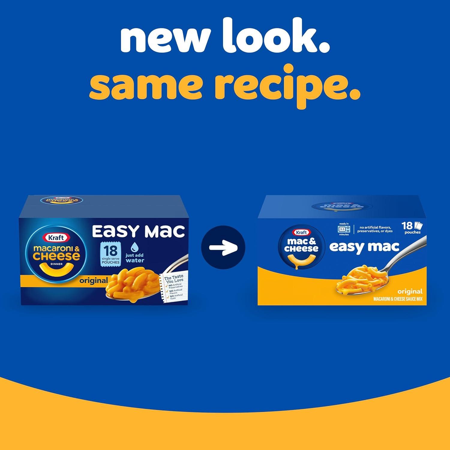 Kraft Easy Mac Original Mac N Cheese Macaroni and Cheese Microwavable Dinner, 18 ct Packets