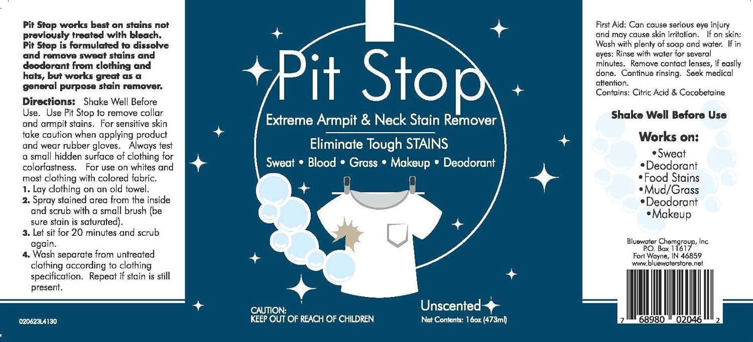 Pit Stop, Sweat Stain & Deodorant (Antiperspirant) Armpit Stain Remover, Multi-Stain Formulation, 16Oz.