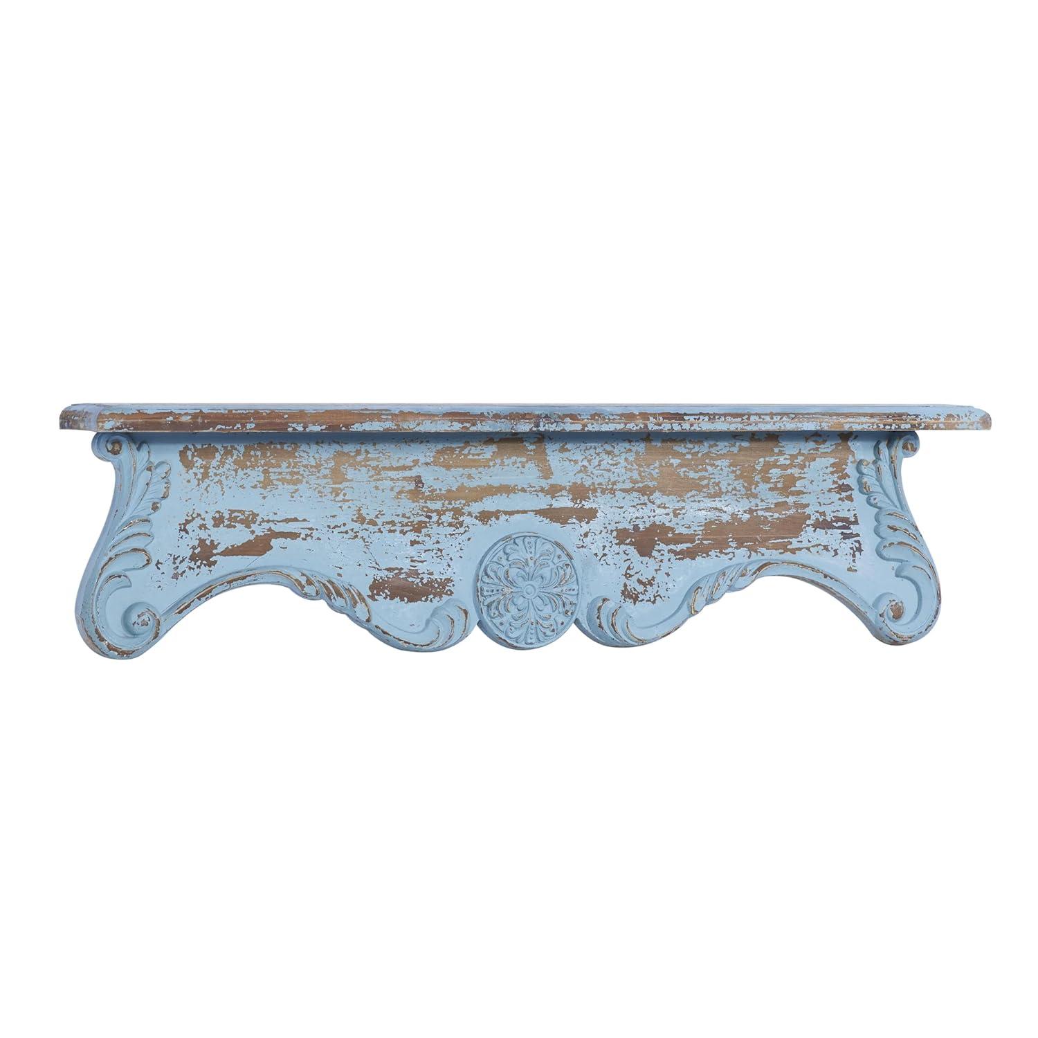 Ophelia & Co. Wood 1 Shelf Scroll Blue Wall Shelf
