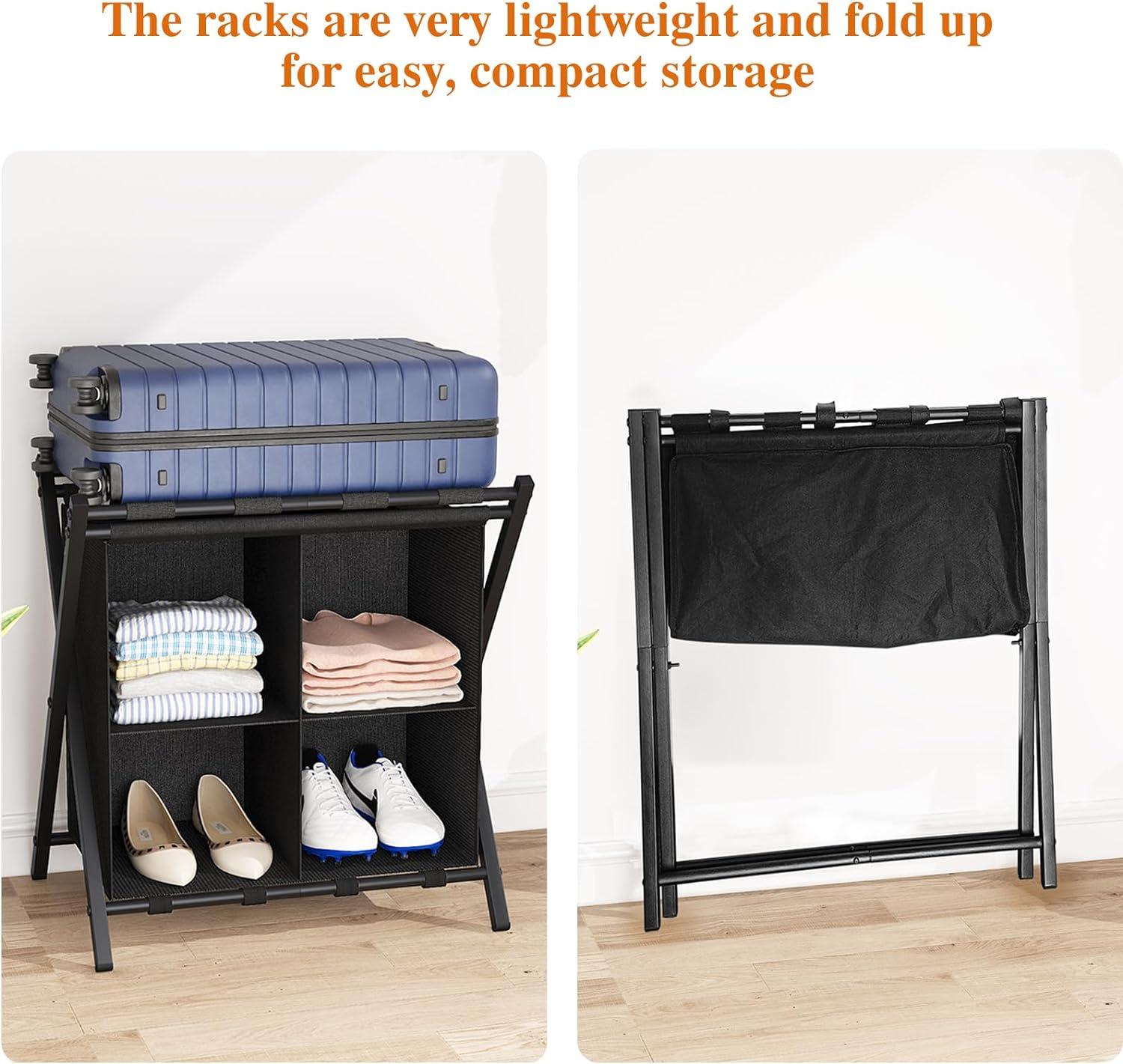 aboxoo Luggage Rack with storage, Guest Room Folding Suitcase Stands, Holds up to 120 lb, Space Saving Suitcase Holders for guest room, Bedroom Hotel, Gold