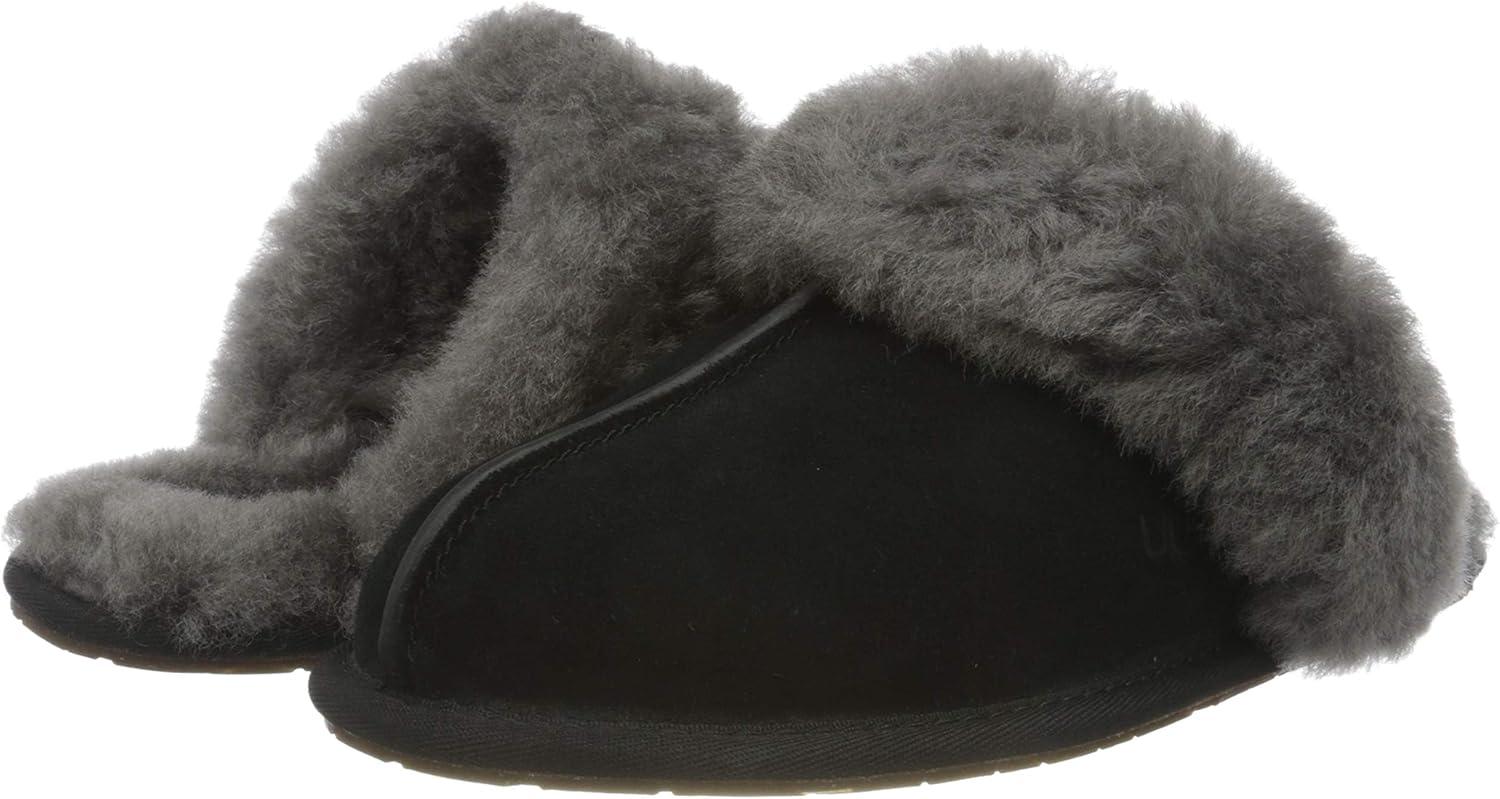 Black Genuine Suede Shearling Slide-On Mules