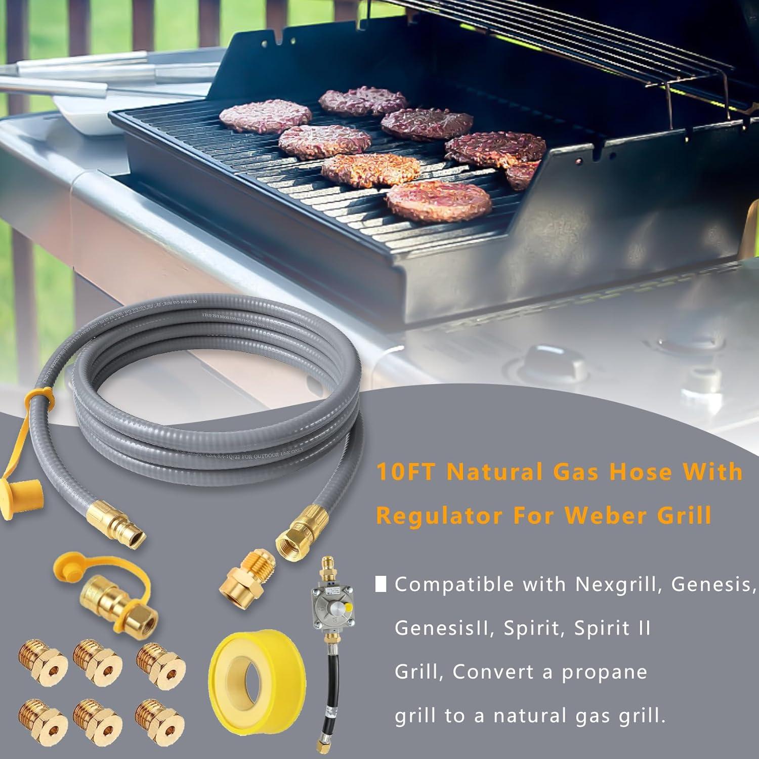 Propane to Natural Gas Conversion Kit Fit for Weber Genesis II 330/335 with NG Regulator, Orifice Kit, and 10' Grill Hose - Convert Your Grill from LP to Natural Gas with an Easy Install!