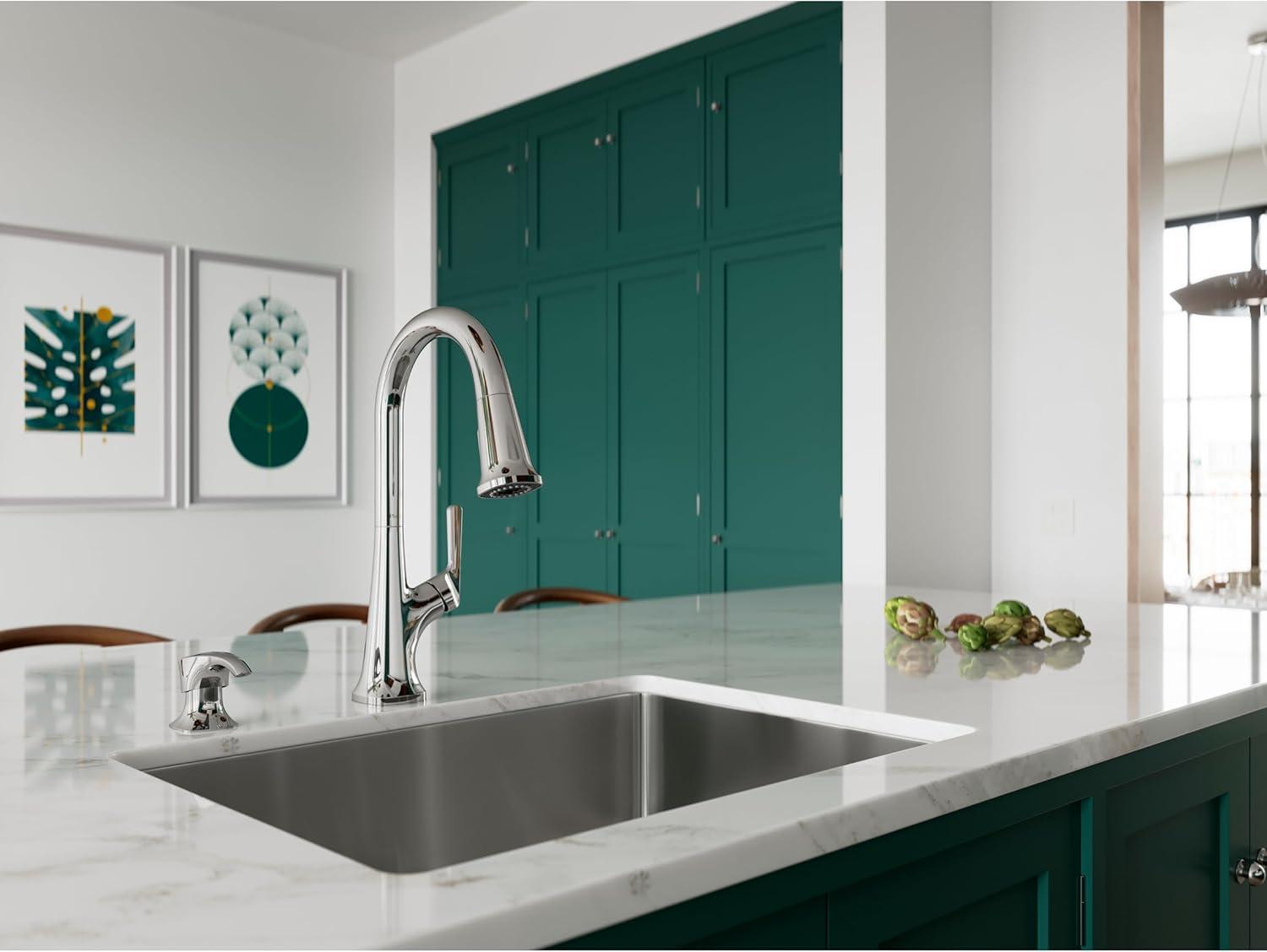 Pfister Ridgeline Kitchen Faucet with Pull Down Sprayer and Soap Dispenser, Single Handle, High Arc, Polished Chrome Finish, F5297RGC