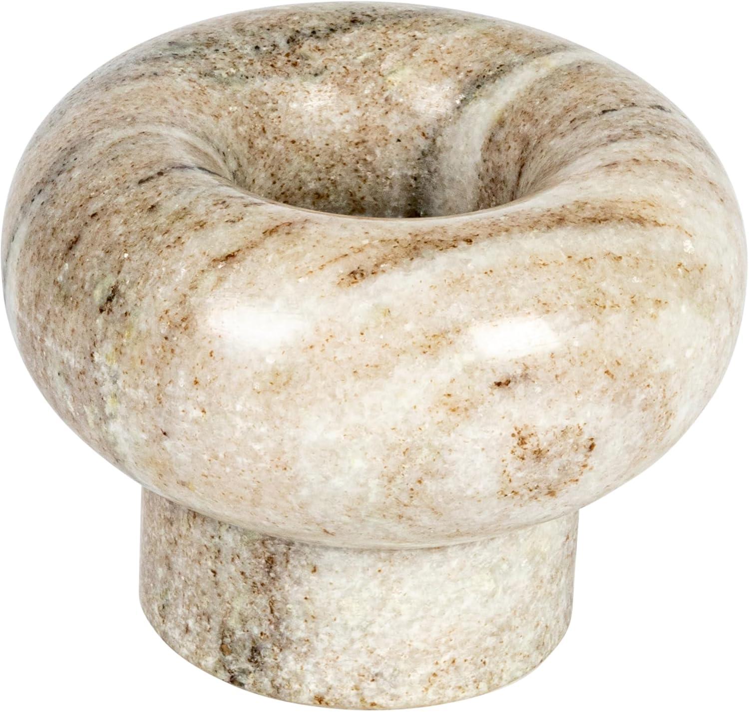 Beige Marble Round Tealight Holder, 4" x 4" x 3"