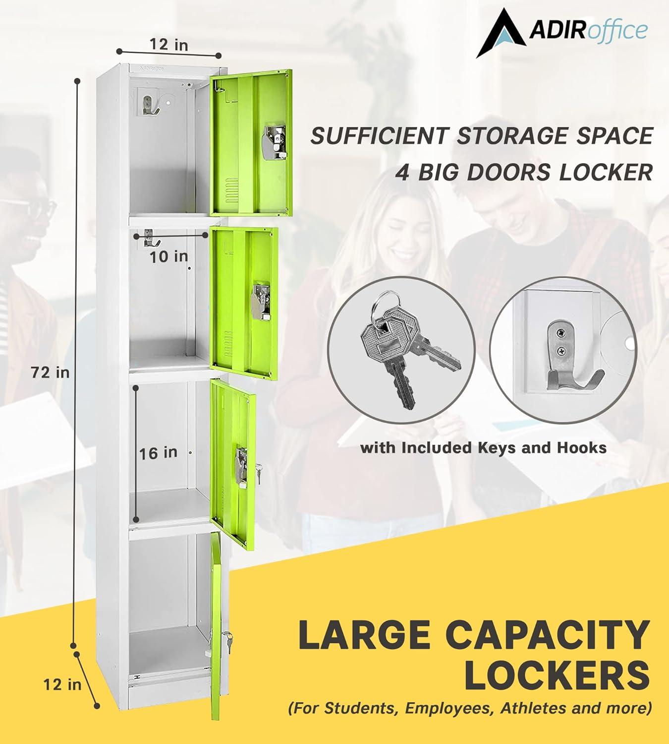 AdirOffice 12'' Wide Steel 4-Tier School and Gym Locker
