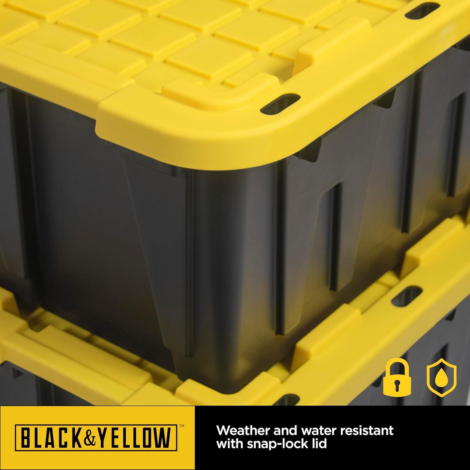 CX BLACK & YELLOW®, 27-Gallon Heavy Duty Tough Storage Container & Snap-Tight Lid, (14.3”H x 20.6”W x 30.6”D), Weather-Resistant Design and Stackable Organization Tote [2 Pack]