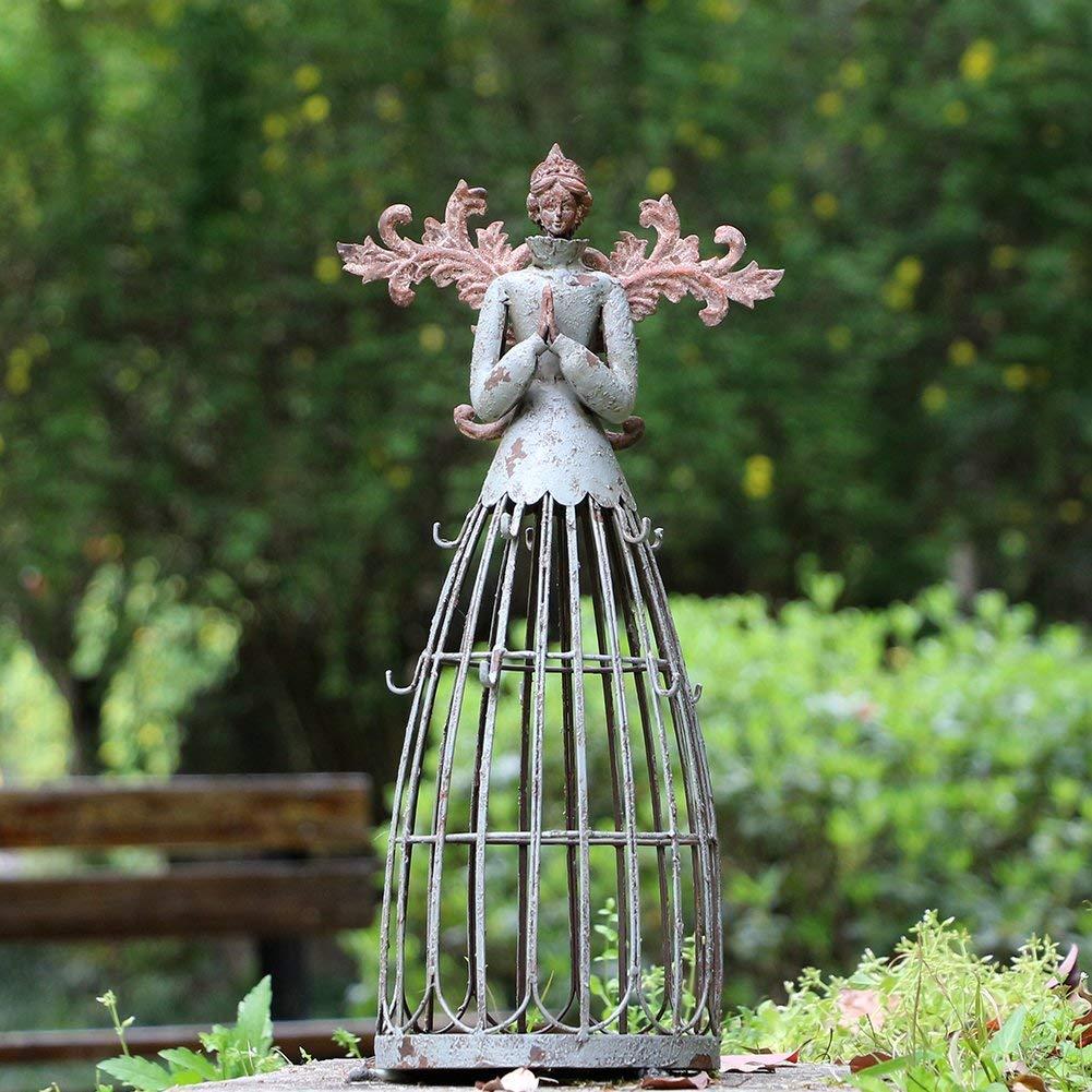 Morning View Metal Praying Angel Garden Statue Decor for Yard Art Outdoor Standing Large Angel Decorations Antique Patio Patio Lawn Holiday Christmas 18 Inches Tall
