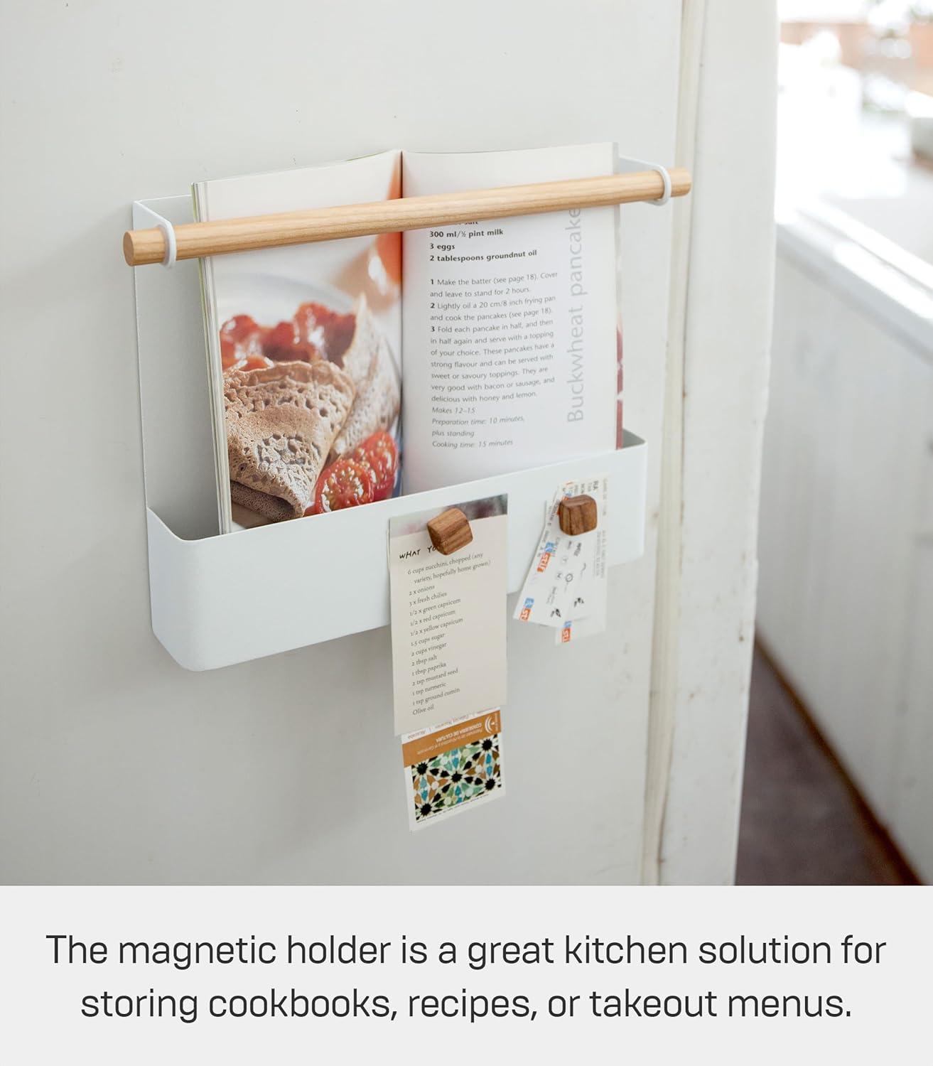 White Steel and Wood Magnetic Kitchen Organizer