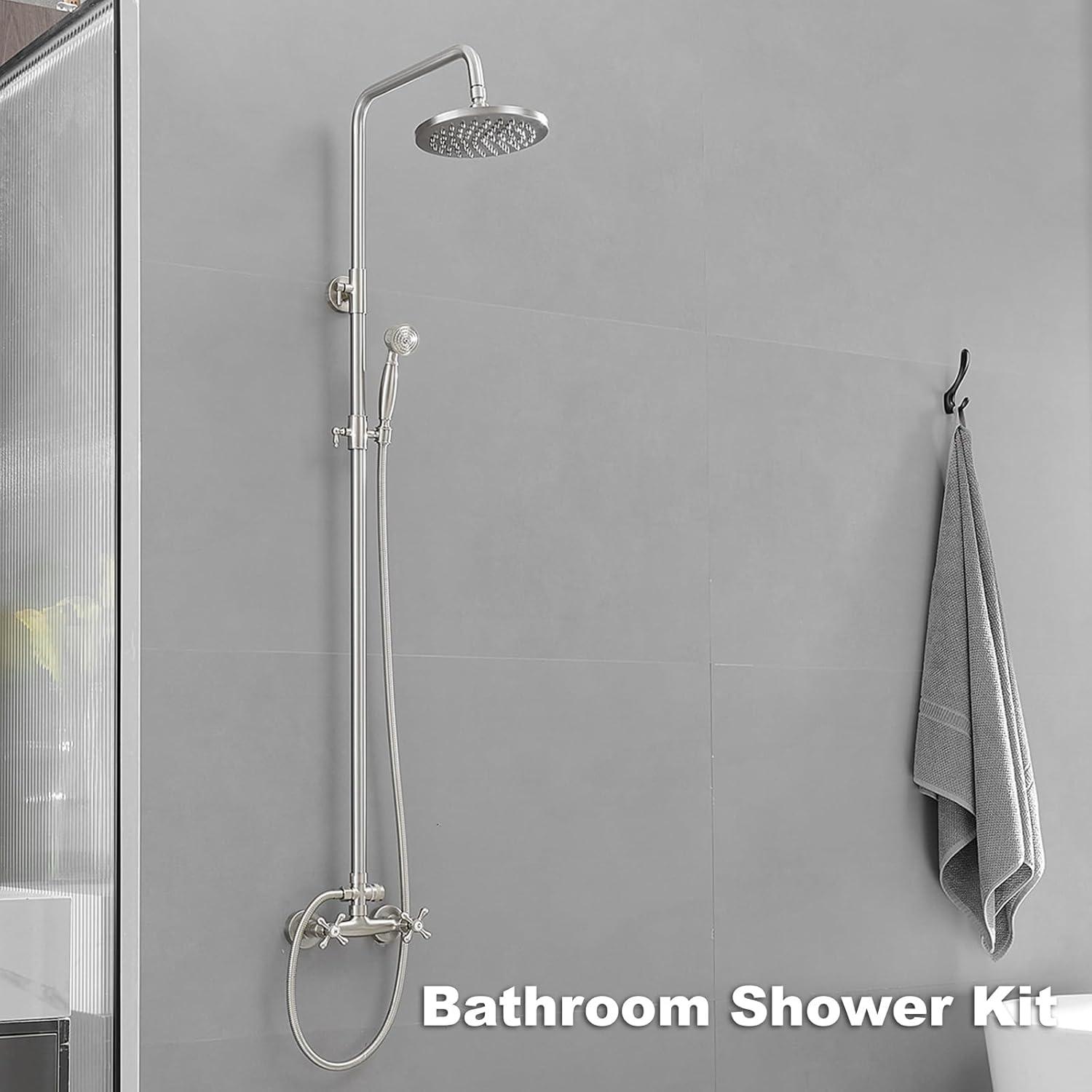 Outdoor Shower Kit, Bathroom Shower Feature Shower System Set, Outside Shower Faucet High Pressure Wall Mount, Brushed Nickel