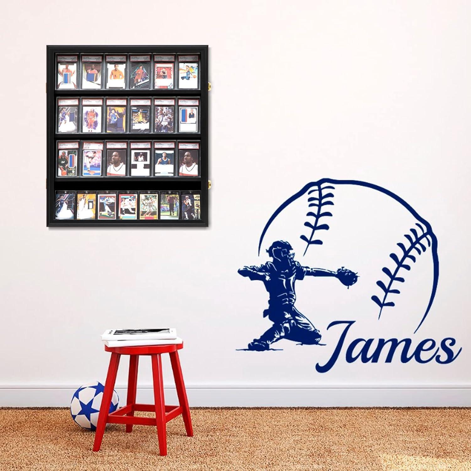 Estuche para Exhibición de Tarjetas Deportivas de 35 Grados: Marco de Exhibición de Tarjetas de Béisbol con Protección UV Gabinete de Pared con Cerradura Transparente para Tarjetas Coleccionables de Baloncesto Negro Vertical