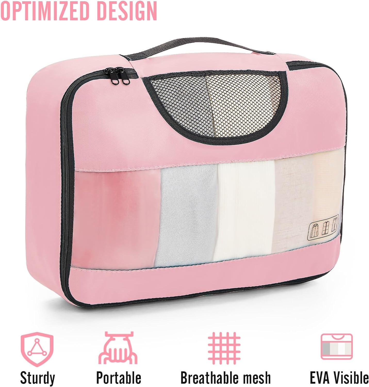 Veken 8 Set Packing Cubes for Travel Essentials, Suitcase Organizer Bags Set for Luggage, Road Trip Travel Accessories in 4 Sizes (Extra Large, Large, Medium, Small), Pink