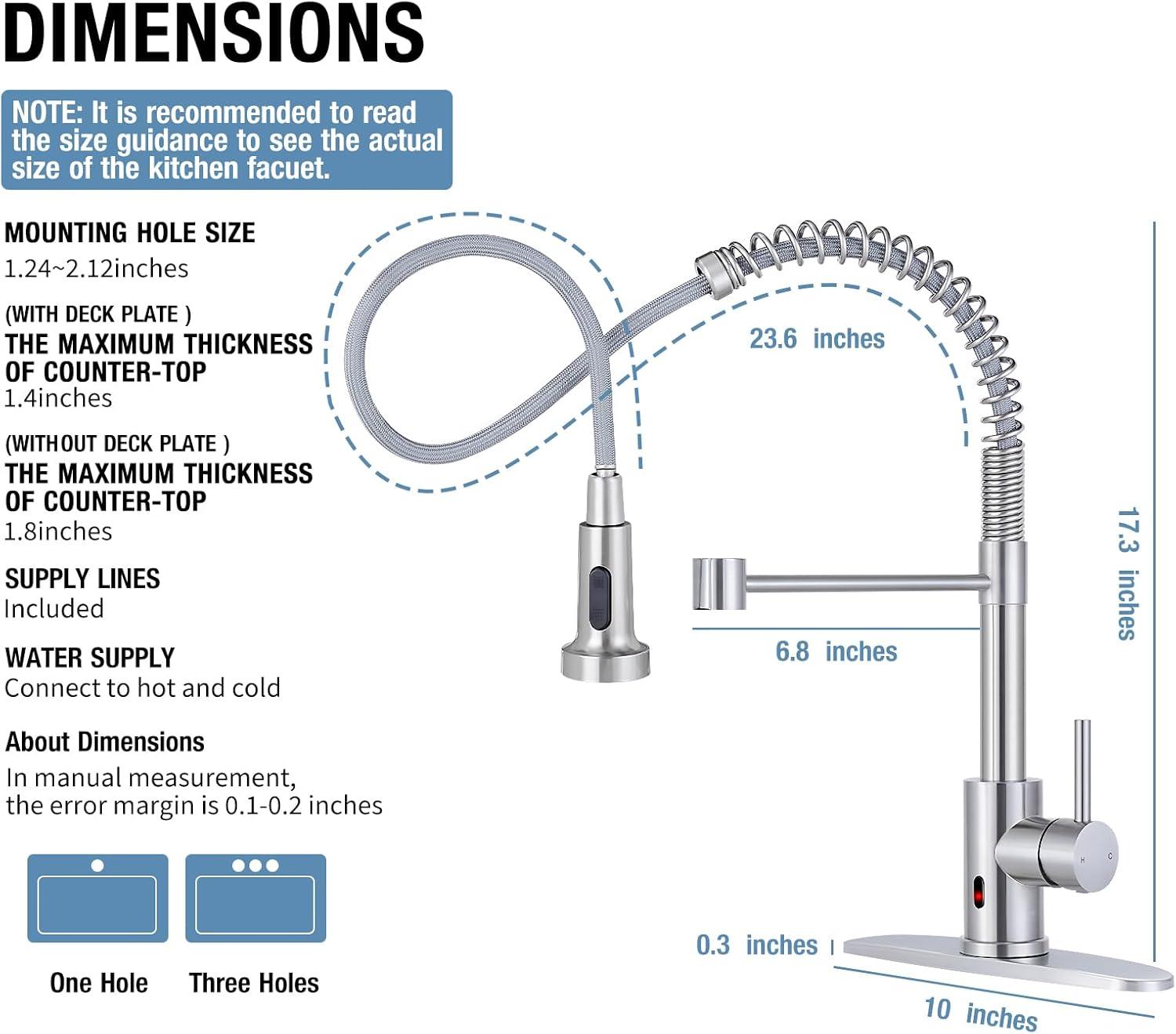 Coliware Kitchen Sink Faucet Brushed Nickel with Pull Down Sprayer, Stainless Steel Spring Kitchen High Arc Commercial Faucets with Deck Plate 1 or 3 Hole