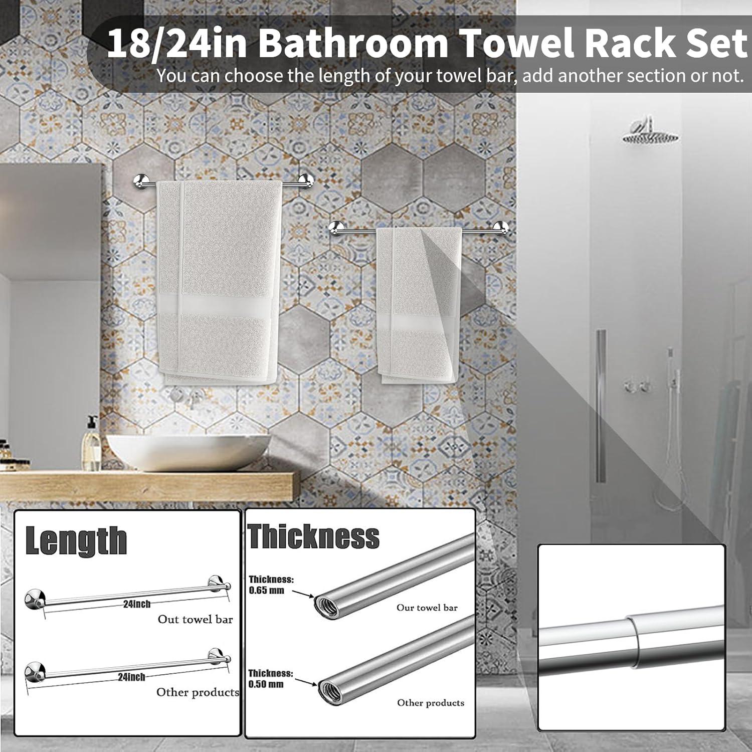 4-Piece Bathroom Hardware Accessory Set With 24" Towel Bar (Chrome Finish)