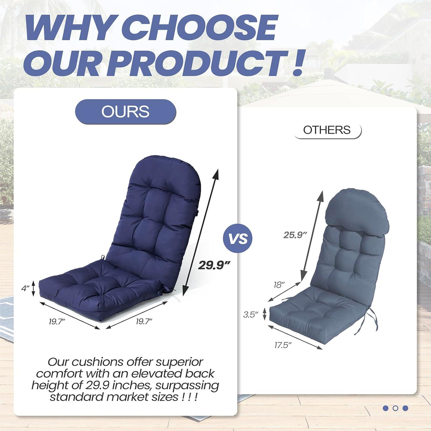 Crestlive Products Adirondack Style Patio Outdoor Chair Cushion for Adirondack Chair or Lounge Rocking Chair - See picture 2-Piece Set, Navy Blue