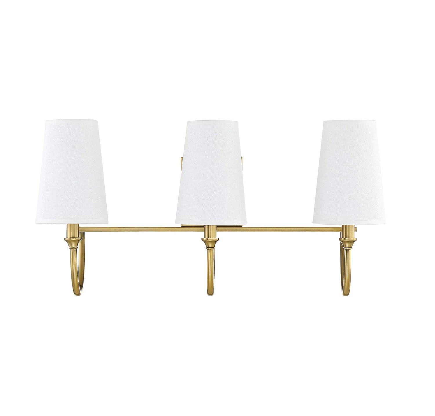 Modern 3-Light Bath Bar Vanity Light with Cone Shaped Fabric Shade 24 inches W X 12 inches H-Warm Brass Finish Bailey Street Home 159-Bel-4167325