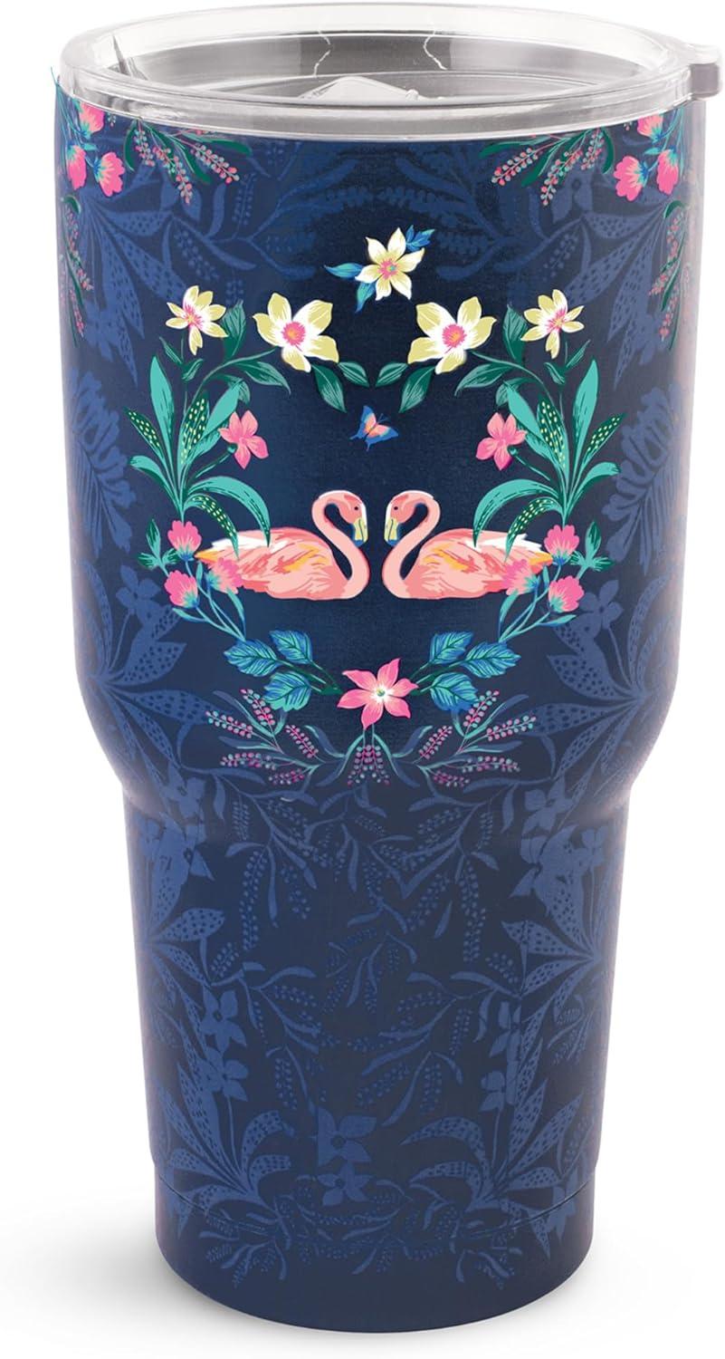 Flamingo Garden 28 oz Stainless Steel Travel Tumbler with Sliding Lid