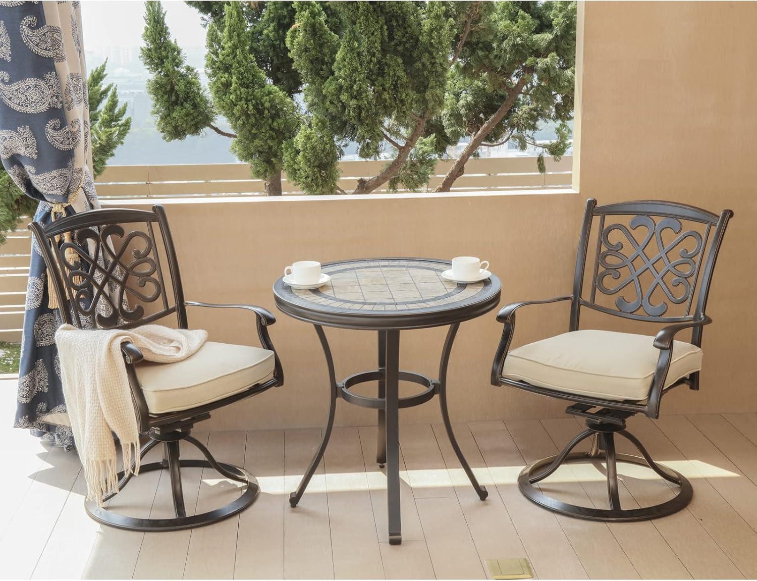 DALI 3 Piece Bistro Set, Handmade Contemporary Round Table Patio Glider Chairs Garden Backyard Outdoor Furniture