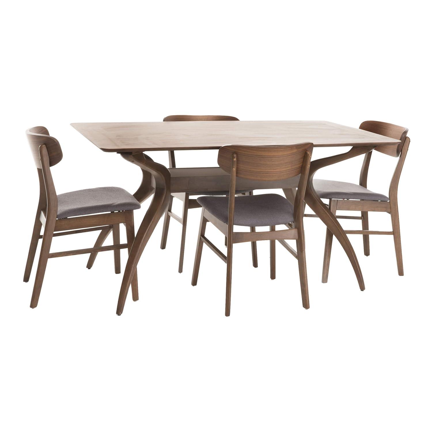 GDF Studio Bullerton Mid Century Modern Fabric Upholstered Wood 5 Piece Dining Set, Dark Gray and Walnut