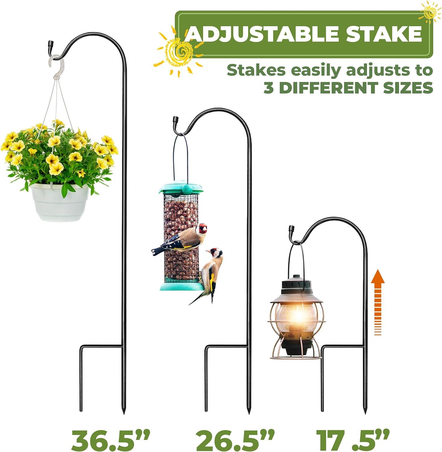 Sorbus Shepherd's Hooks - Set of 4 Extendable Garden Planter Stakes for Bird Feeders, Outdoor D cor, Plants, Lights, Lanterns, Flower Baskets, and More! Heavy Duty - Up to 6.5 Lbs. (4 Pack)