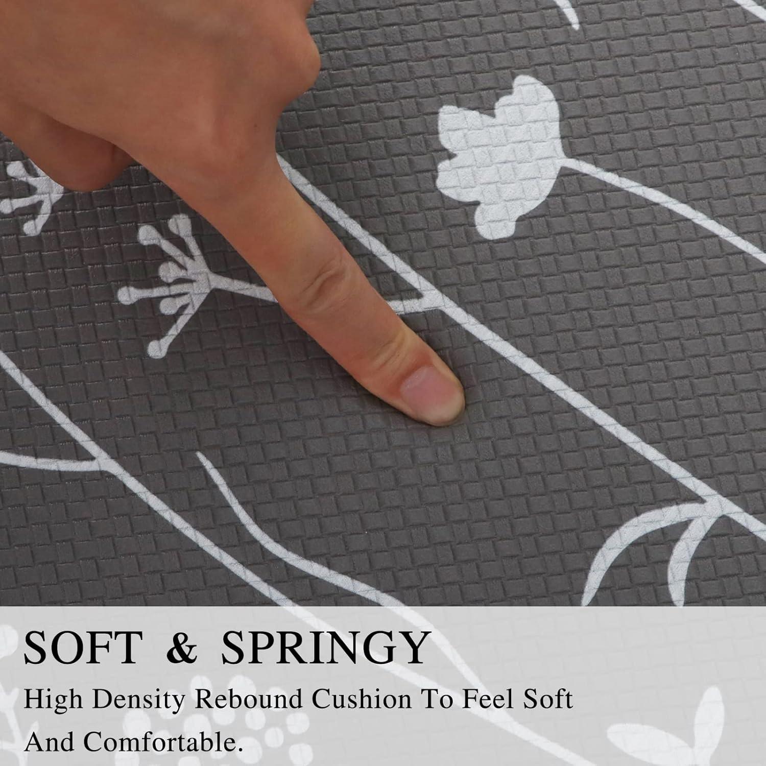 MEBRUDY 2 Pcs Kitchen Rugs and Mats, Cushioned Anti-Fatigue Floor Mat, PVC Non-Slip Waterproof Kitchen Rug Set for Kitchen, Office, Sink 17"x47"+17"x29" (Gray)