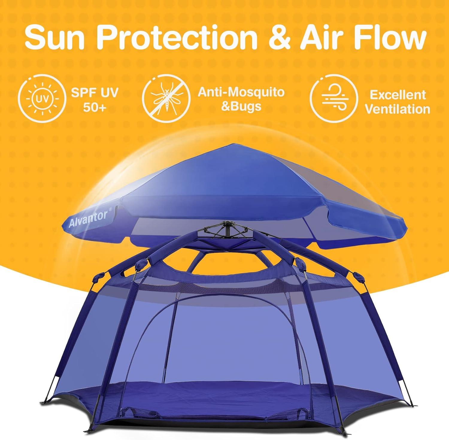 Alvantor Playpen Play Yard Space Canopy Fence Pin 6 Panel Popup Foldable and Portable Lightweight Safe Indoor Outdoor Infants Babies Toddlers Kids 7?x7?x44? Navy