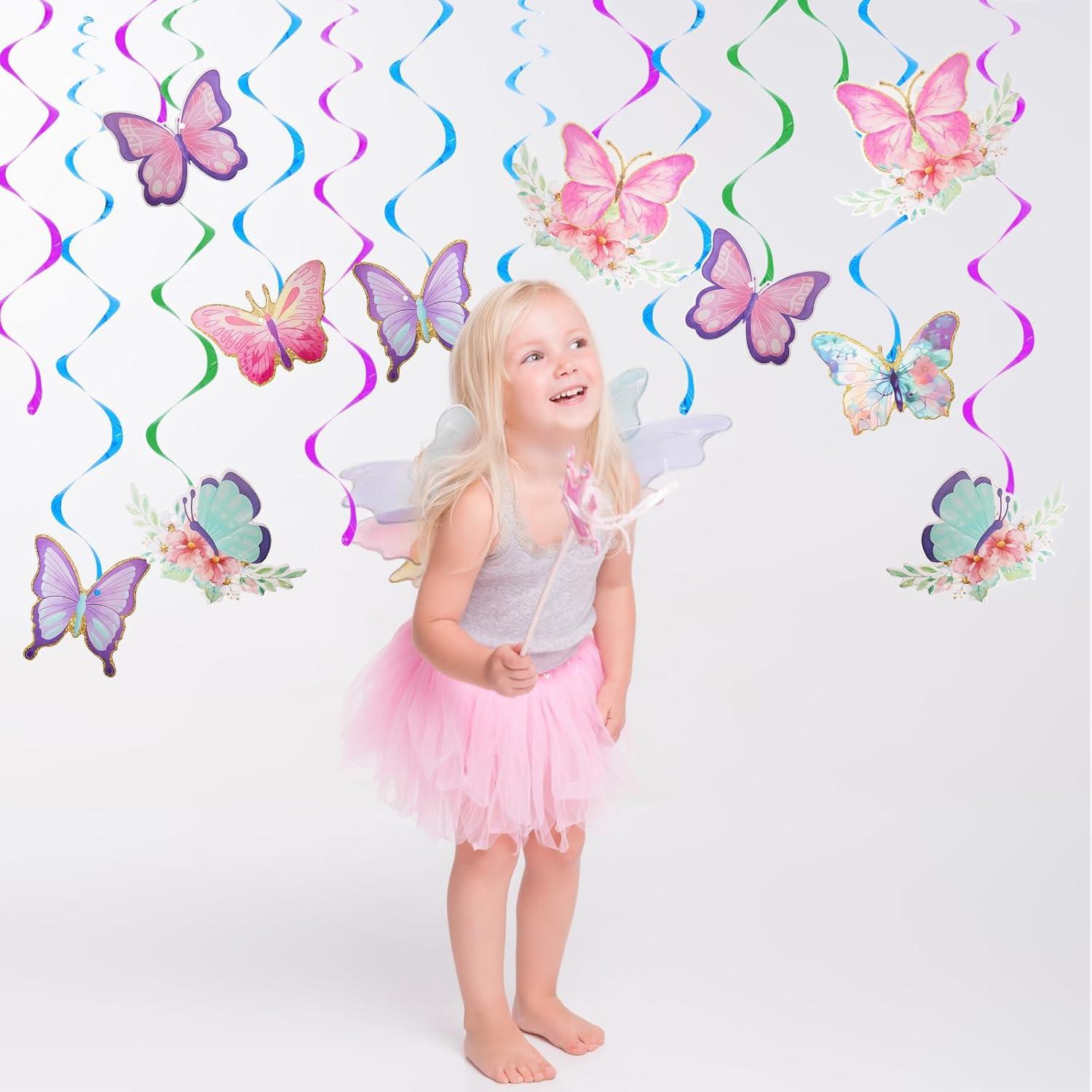 Fumwase 30 Pcs Butterfly Hanging Swirl Decorations Hanging Butterfly Party Decoration for Baby Shower Party Wedding Room Spring Summer Garden Party Wall Decor