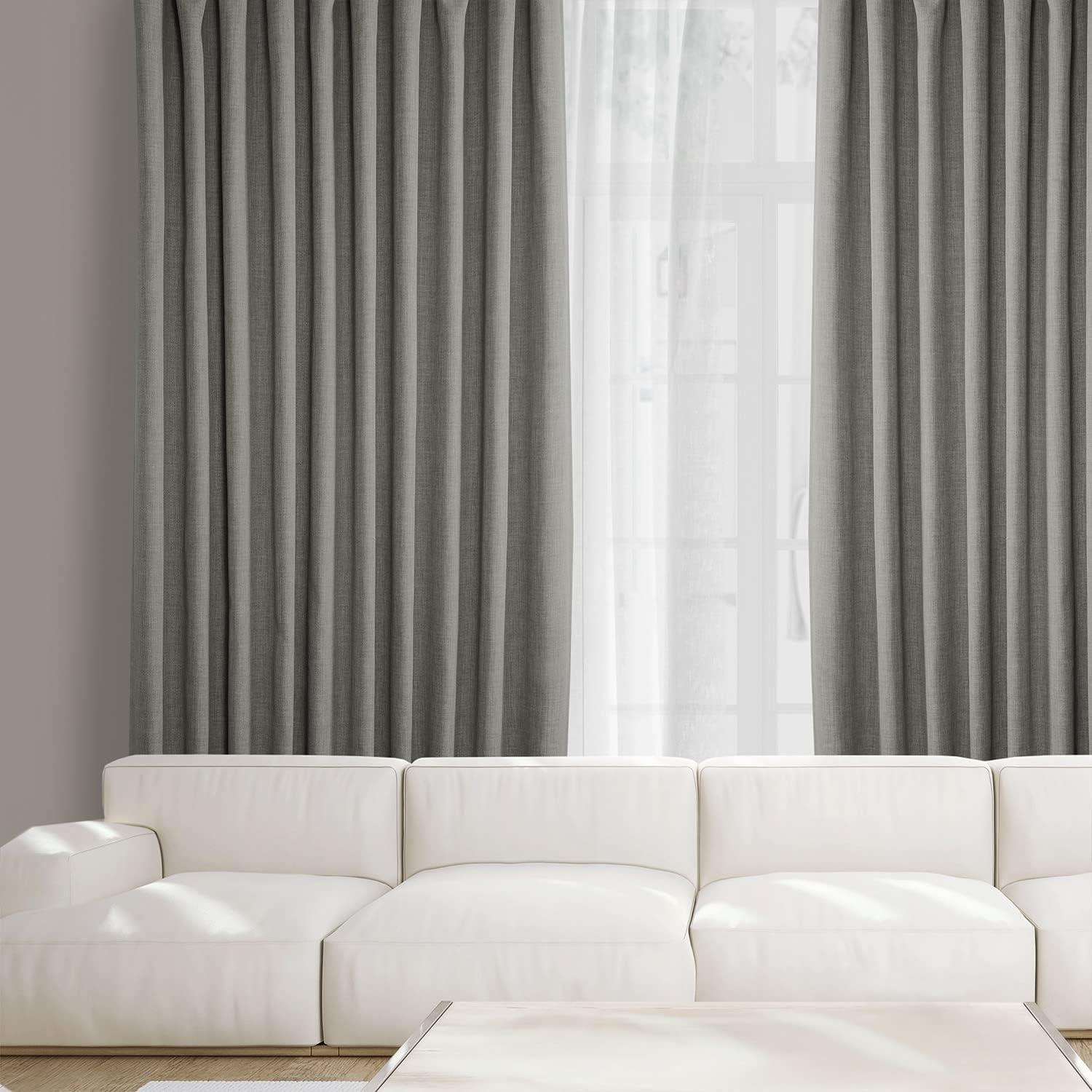 Faux Linen Textured Room Darkening Curtains for Bedroom & Living Room Curtains - Single Panel drapes