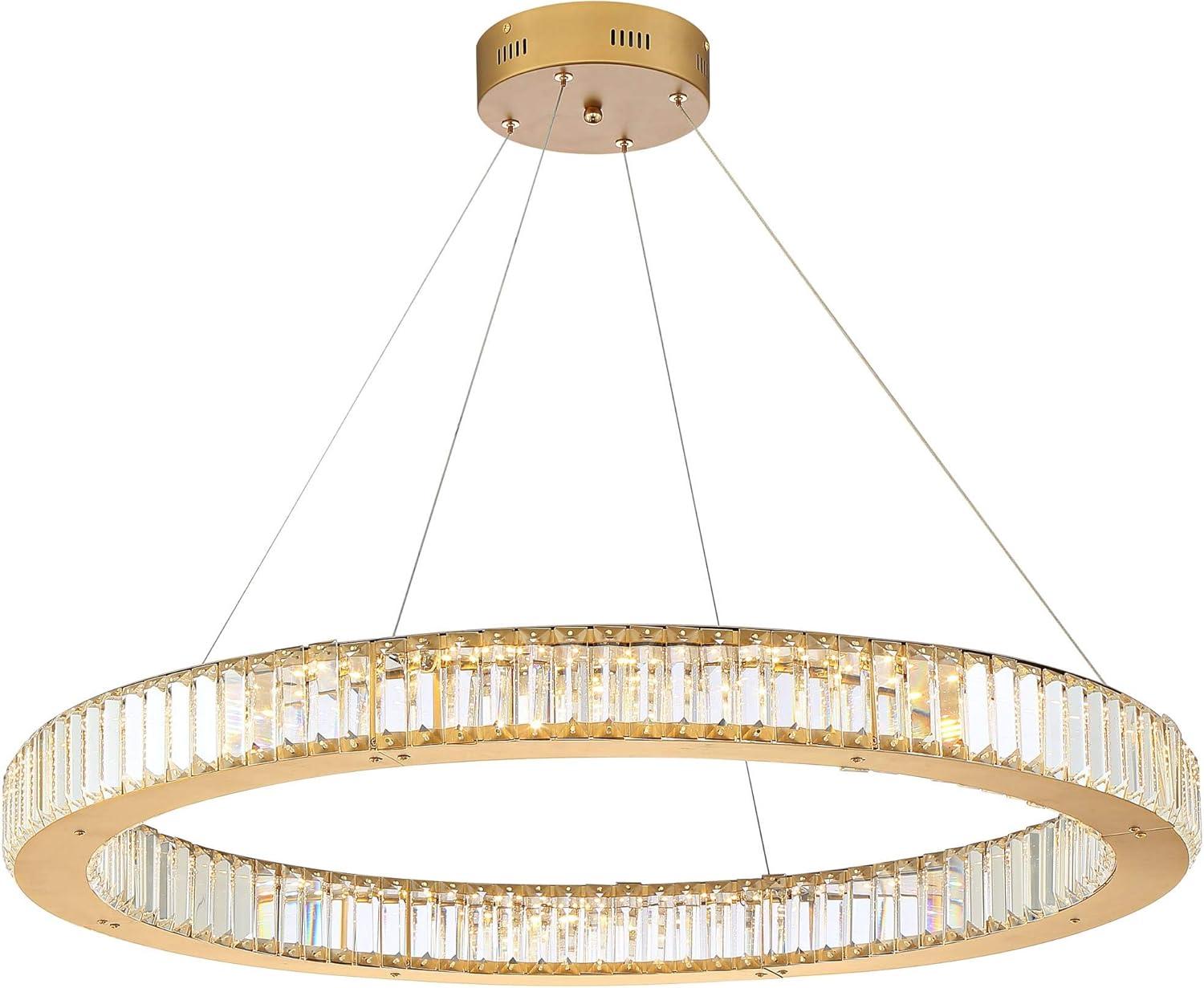 Possini Euro Design Vesta Gold Ring Pendant Light 35 1/2" Wide Modern LED Crystal Glass for Dining Room House Foyer Kitchen Island Entryway Bedroom