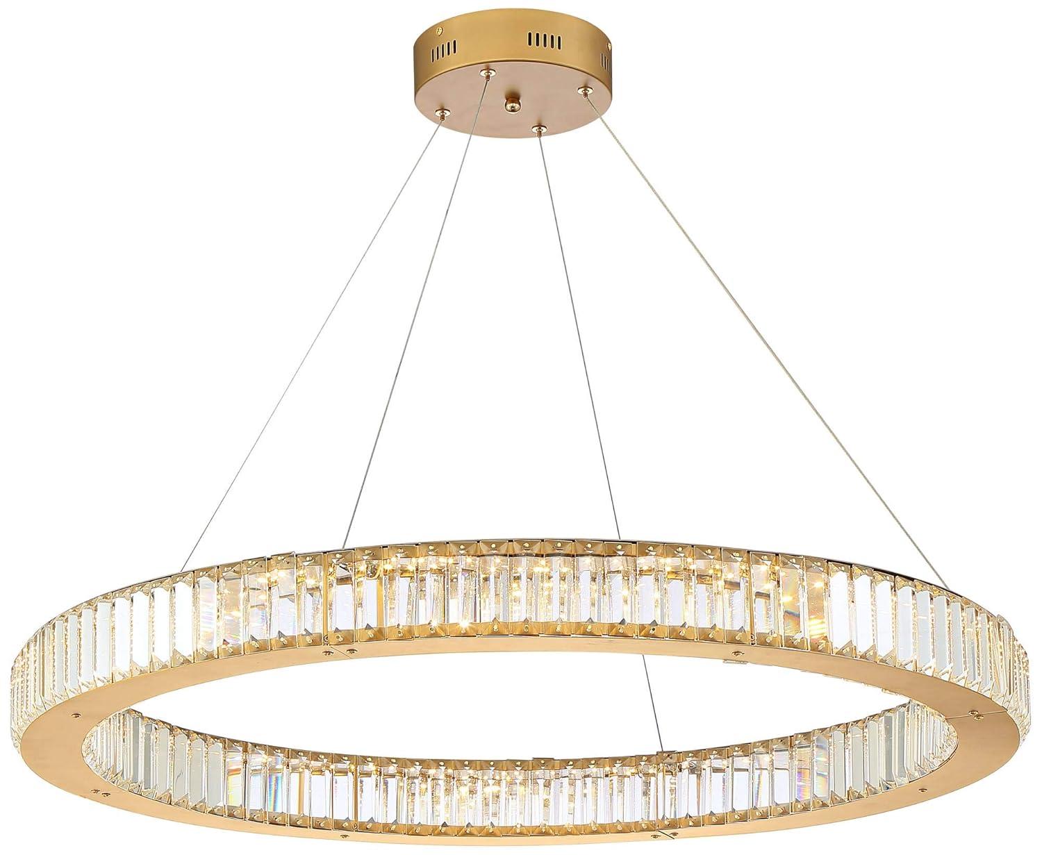 Possini Euro Design Vesta Gold Ring Pendant Light 35 1/2" Wide Modern LED Crystal Glass for Dining Room House Foyer Kitchen Island Entryway Bedroom