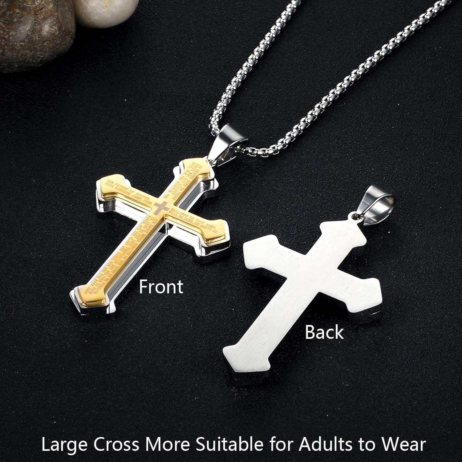 Gold and Silver Stainless Steel Cross Pendant Necklace