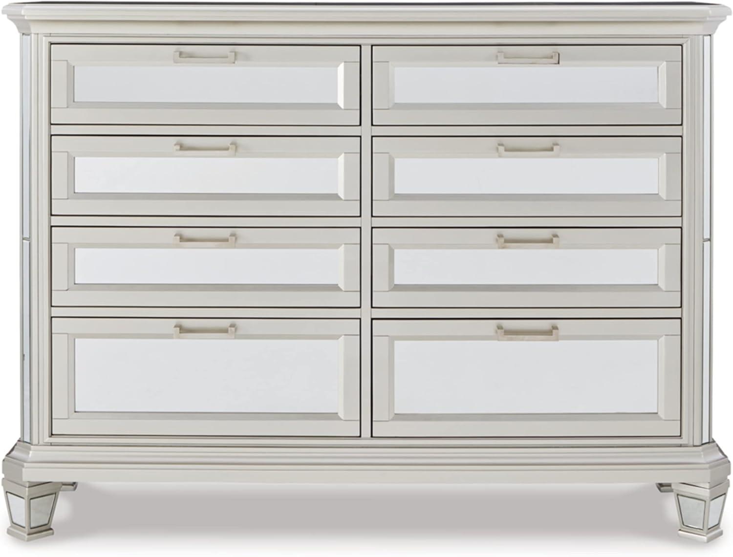 Silver Glam 8-Drawer Dresser with Mirror Accents