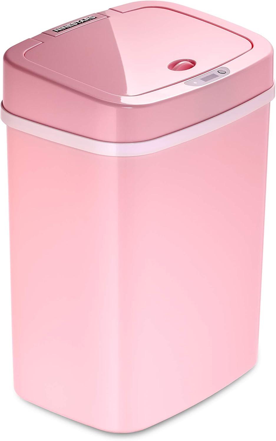 Nine Stars 3.2 Gallon Trash Can, Plastic Touchless Bathroom Trash Can, Pink