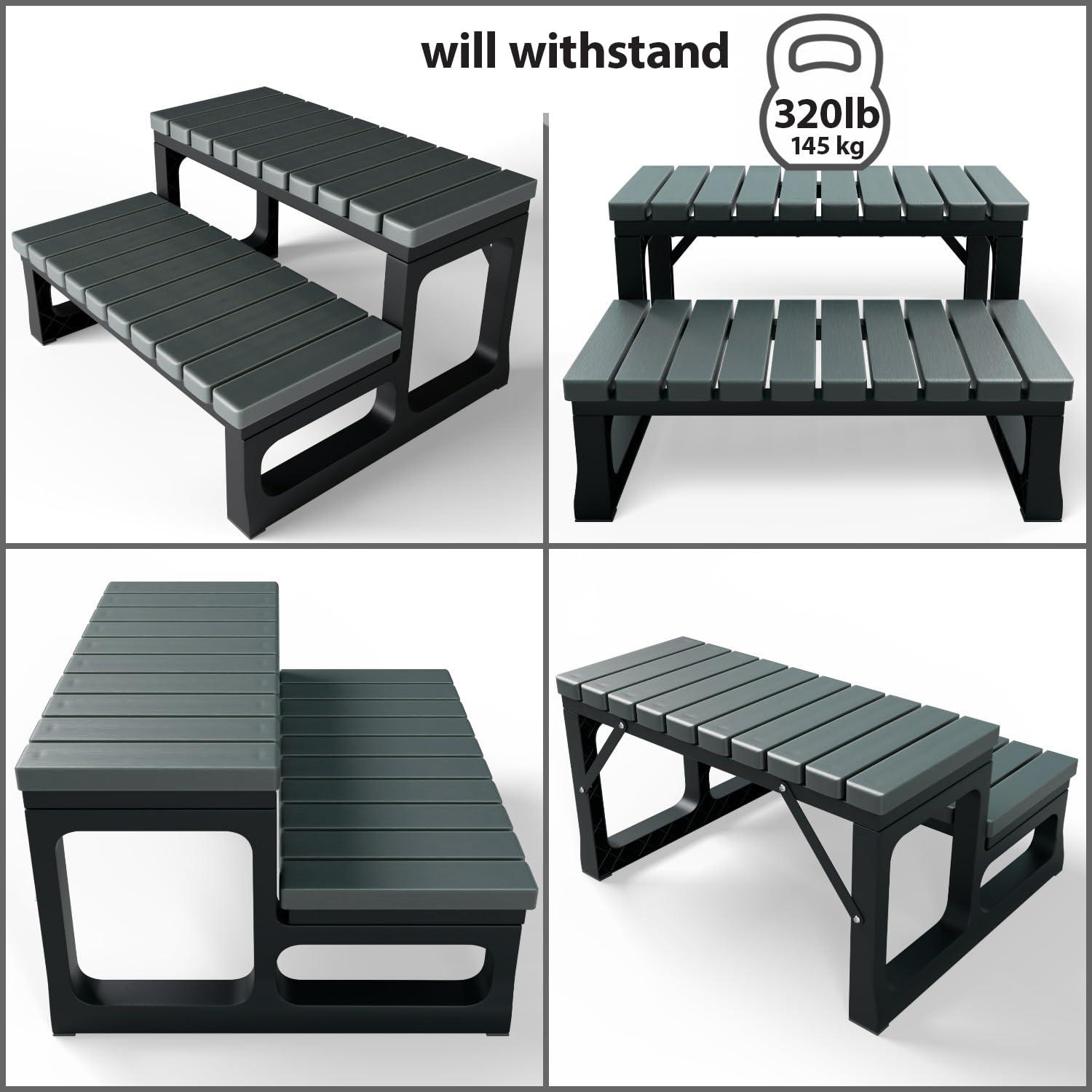 Hot Tub Steps Grey/Spa Steps for Round or Straight Sided Spa, Non-Slip Steps for Outdoor/Indoor (Grey)