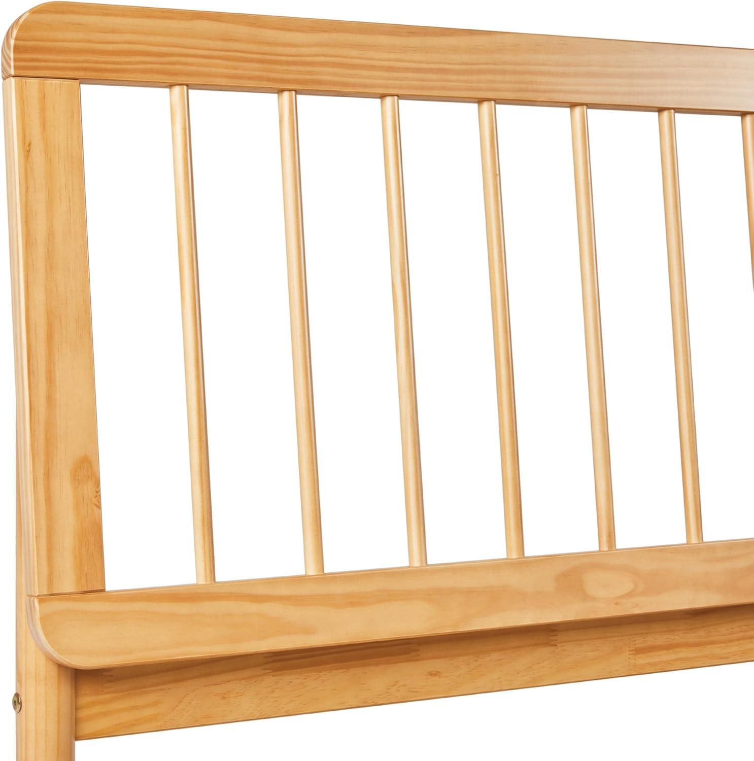 Walker Edison Mid-Century Modern Slatted Solid Wood Queen Bedframe, Natural Pine